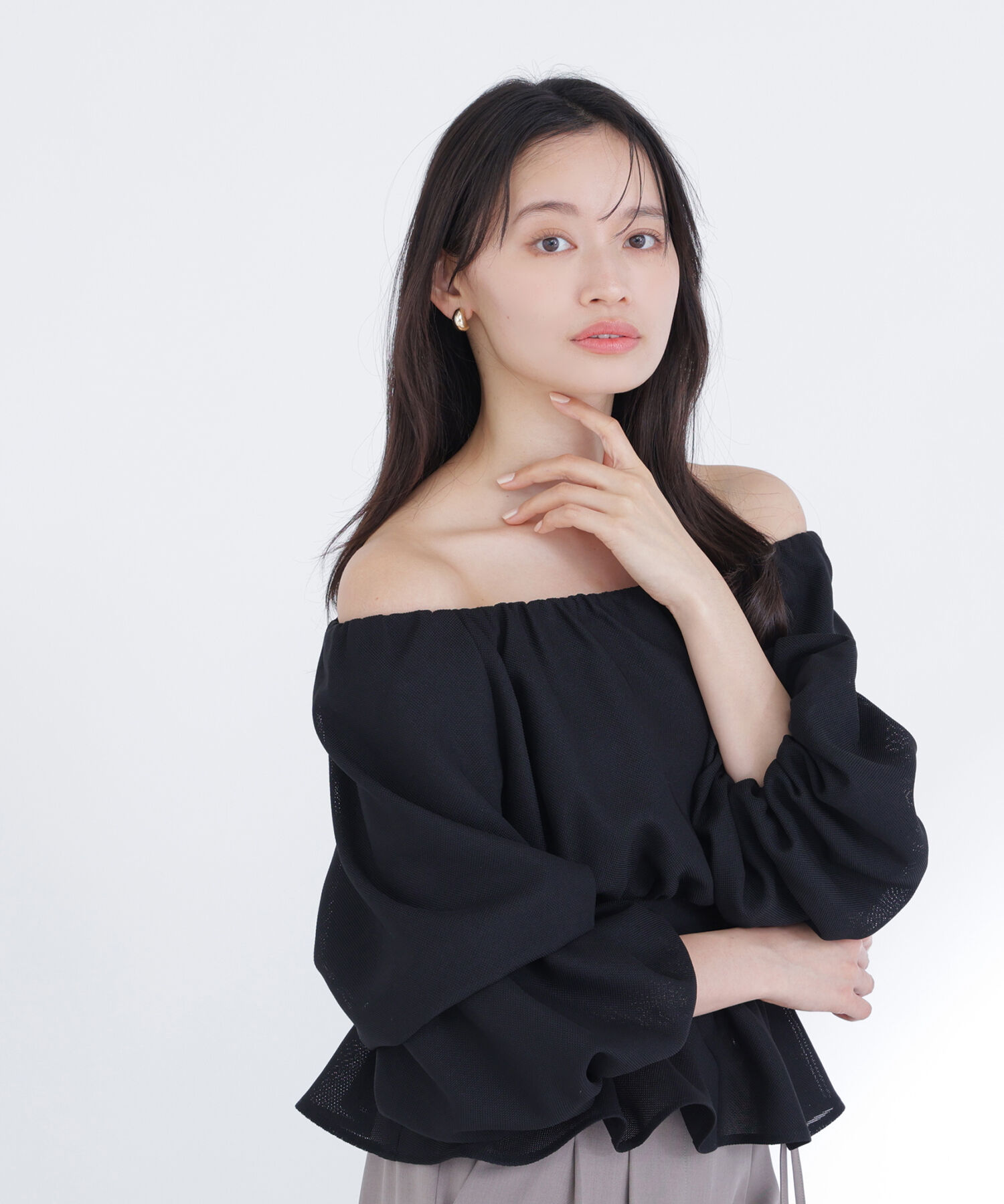  「メッシュギャザーペプラムブラウス」|シャツ・ブラウス|