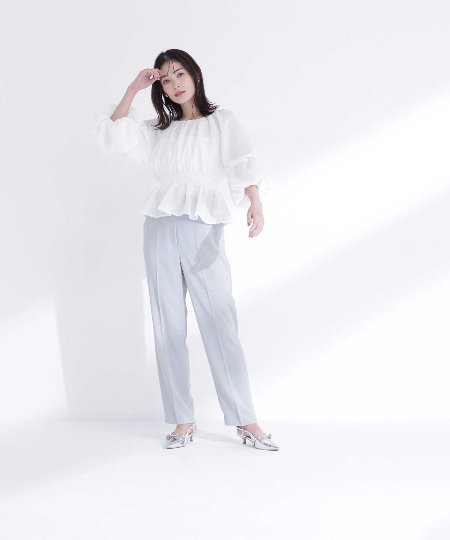  「メッシュギャザーペプラムブラウス」|シャツ・ブラウス|