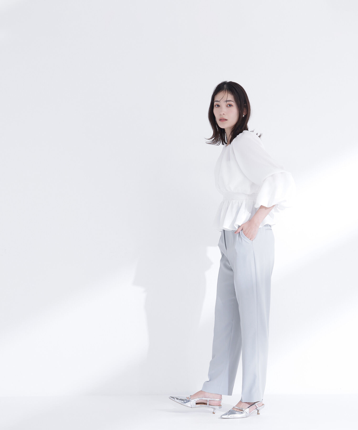  「メッシュギャザーペプラムブラウス」|シャツ・ブラウス|