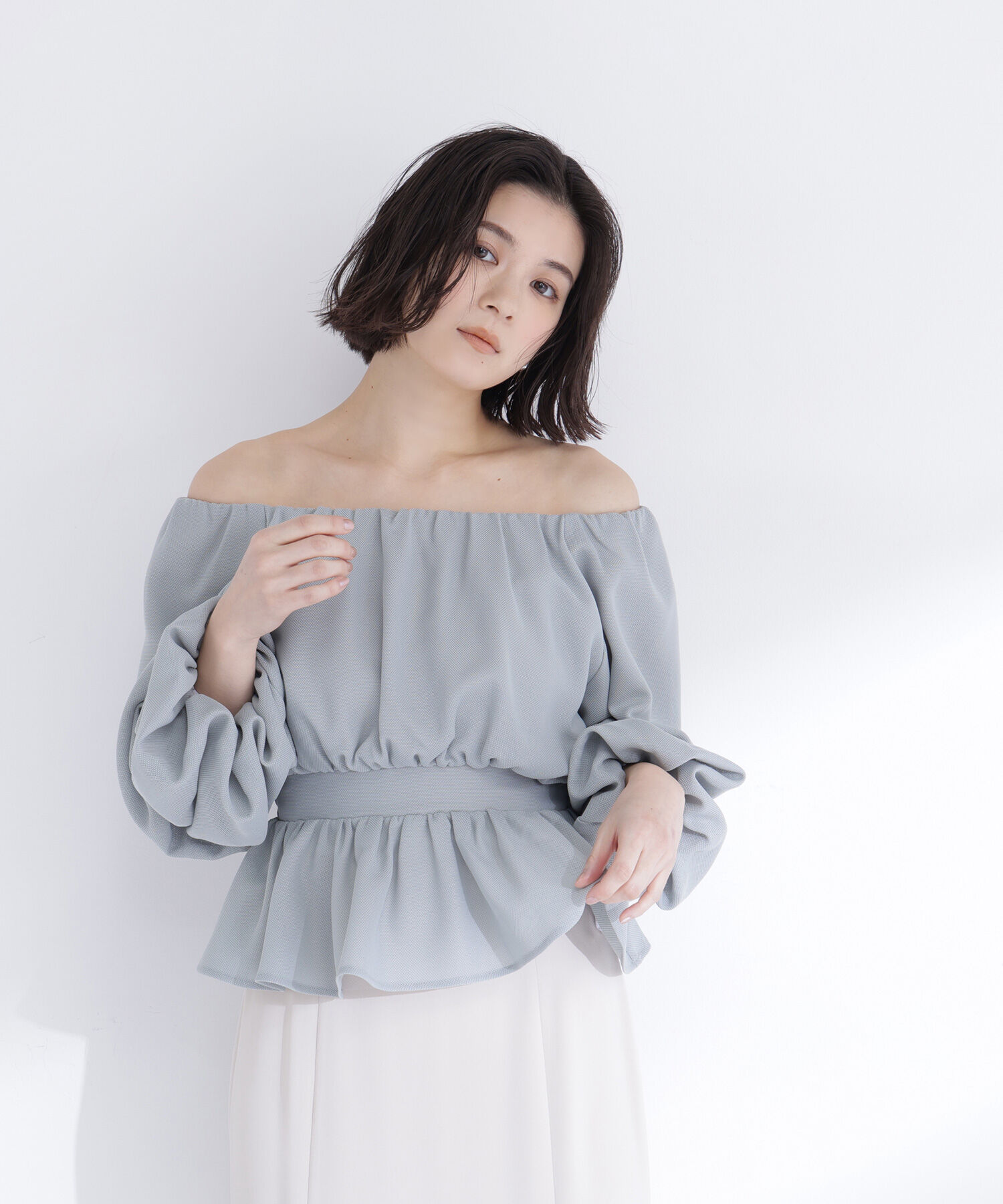  「メッシュギャザーペプラムブラウス」|シャツ・ブラウス|