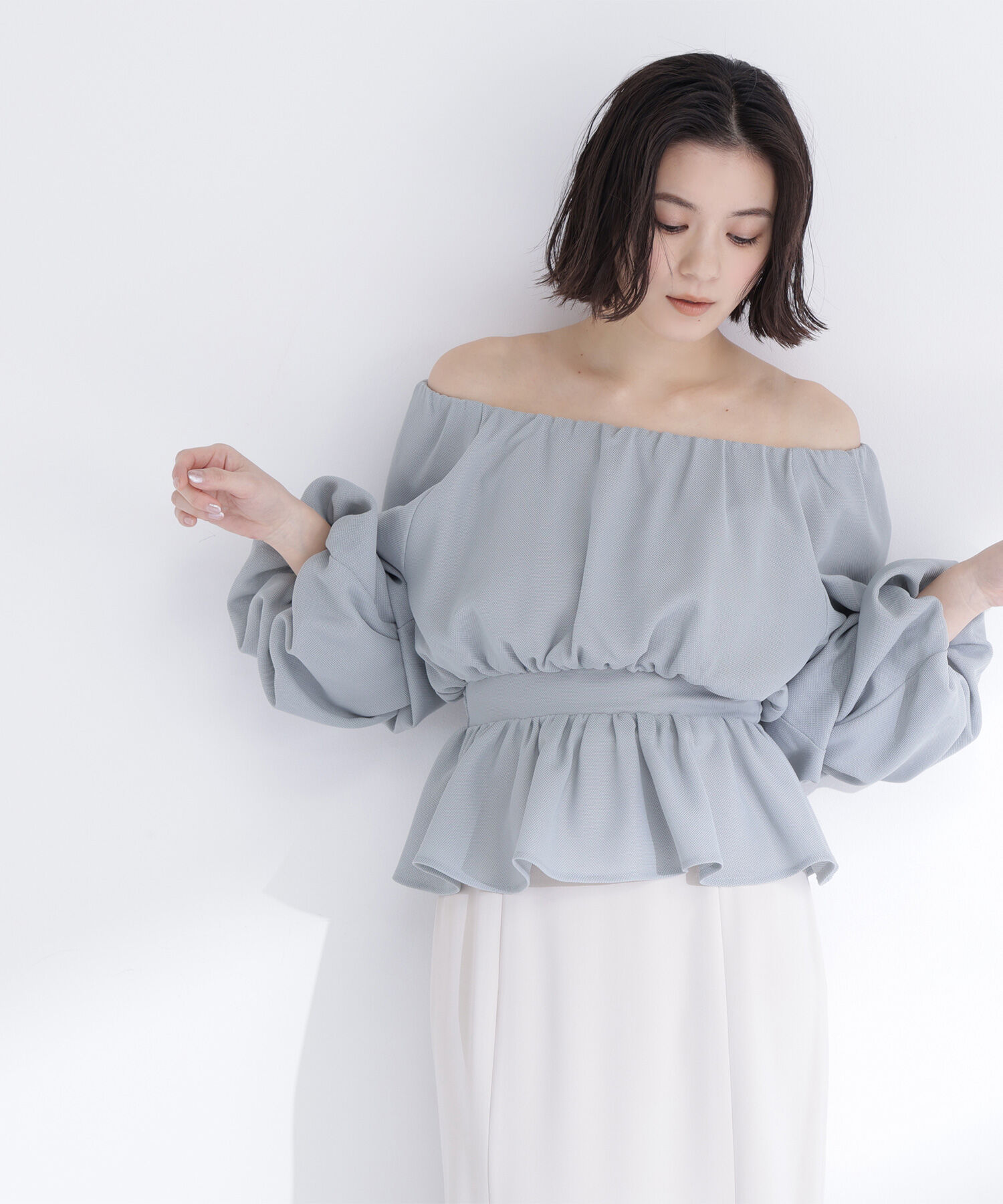  「メッシュギャザーペプラムブラウス」|シャツ・ブラウス|