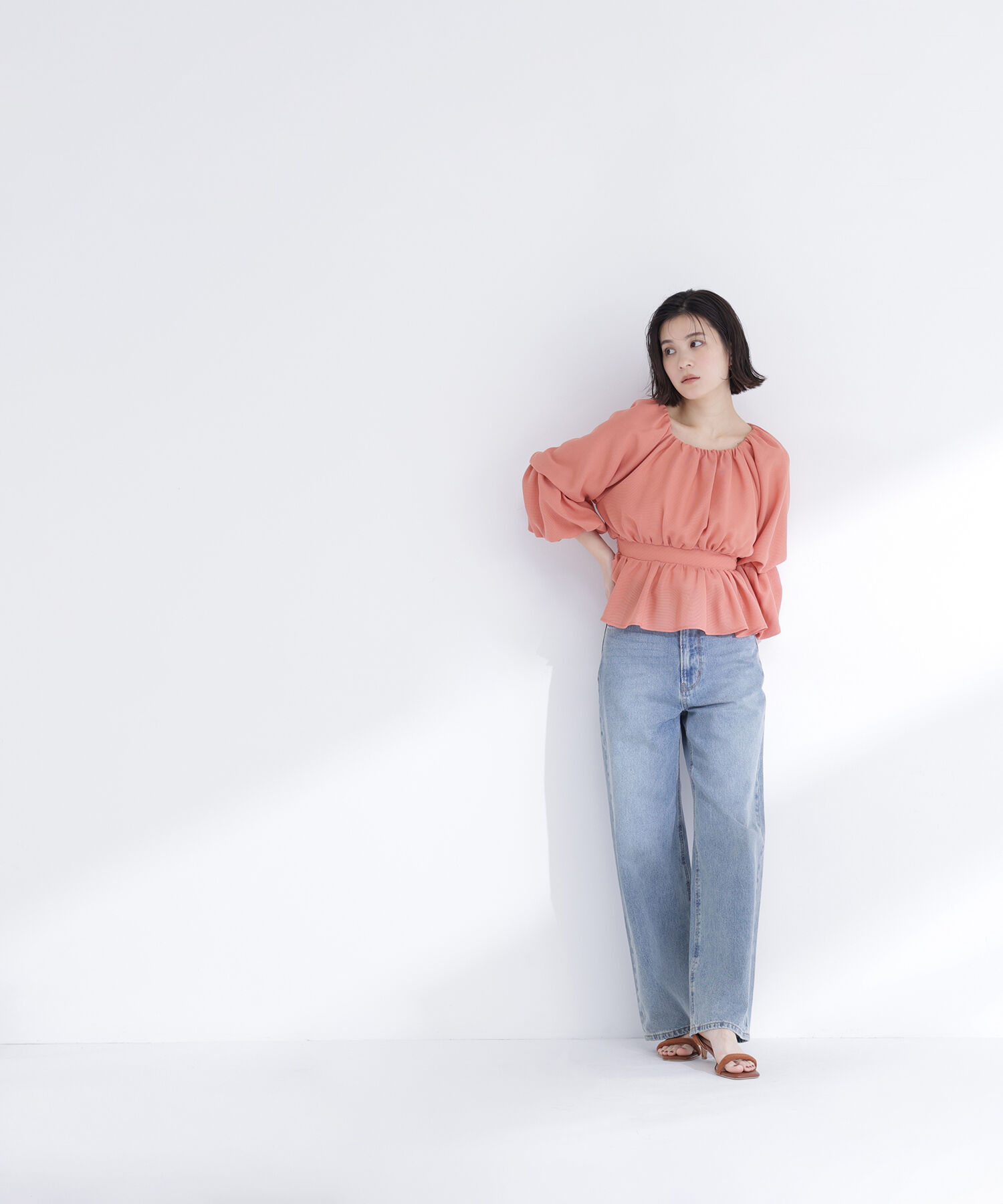  「メッシュギャザーペプラムブラウス」|シャツ・ブラウス|