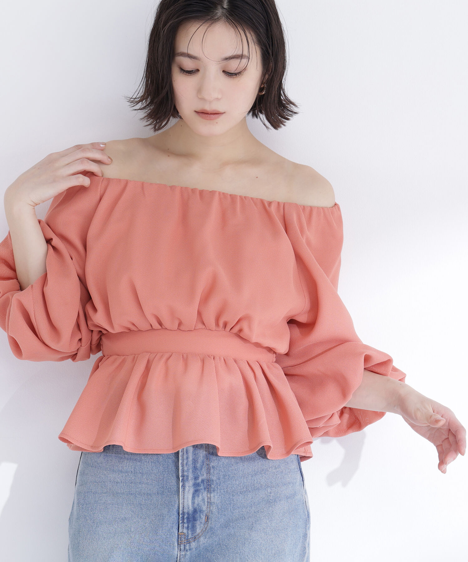  「メッシュギャザーペプラムブラウス」|シャツ・ブラウス|