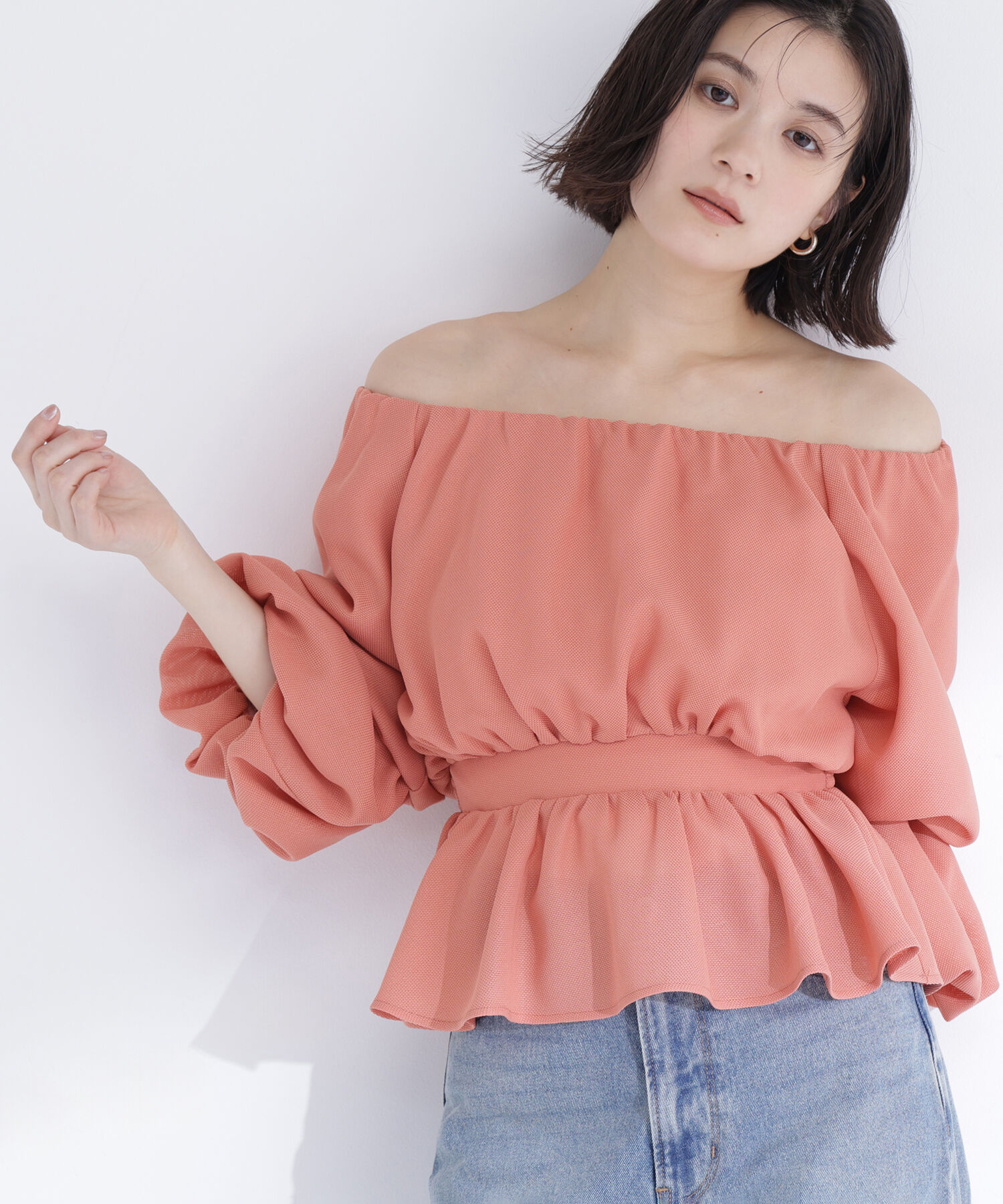  「メッシュギャザーペプラムブラウス」|シャツ・ブラウス|