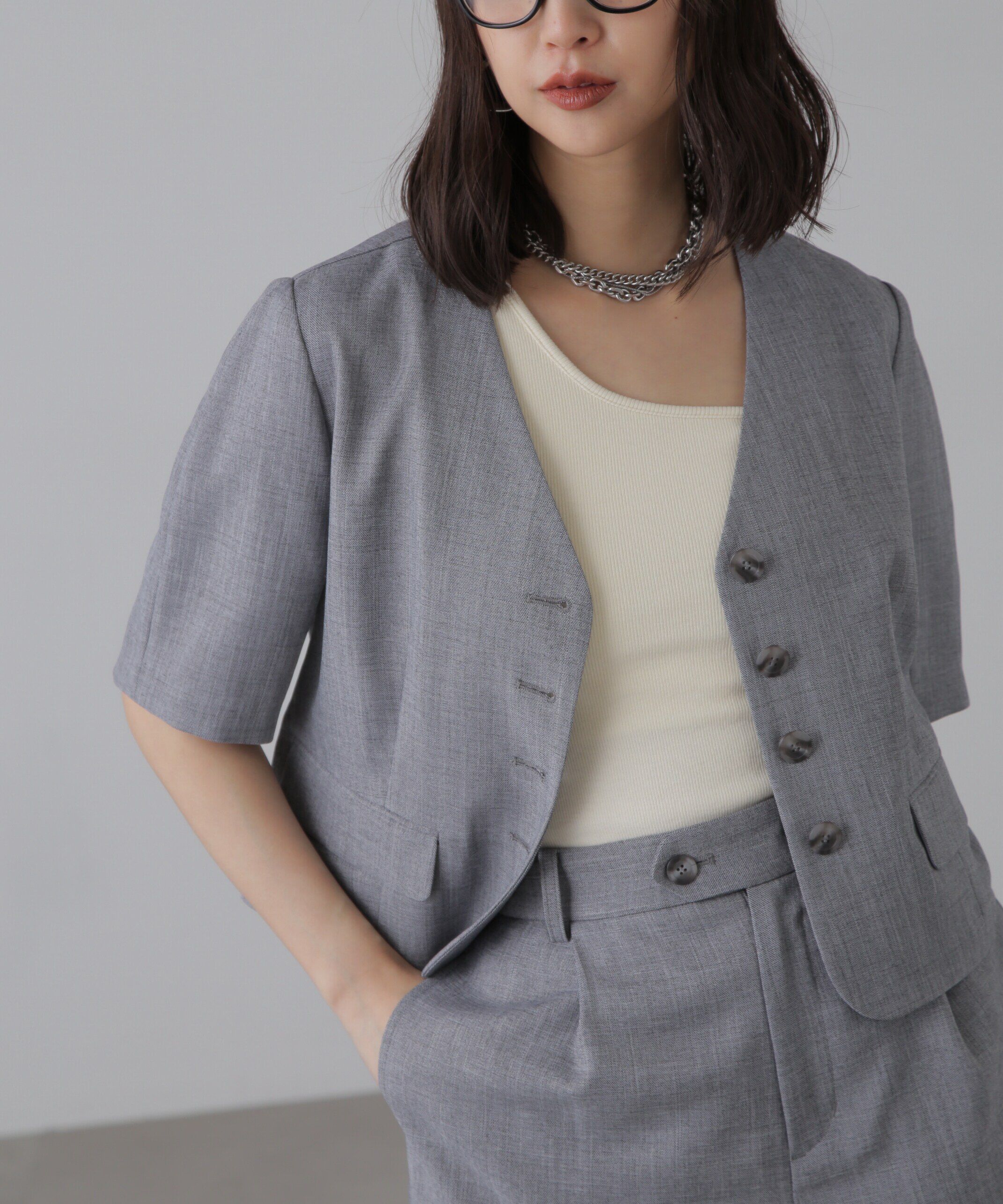  「〈セットアップ対応〉ショート丈ジャケット」|その他|グレー