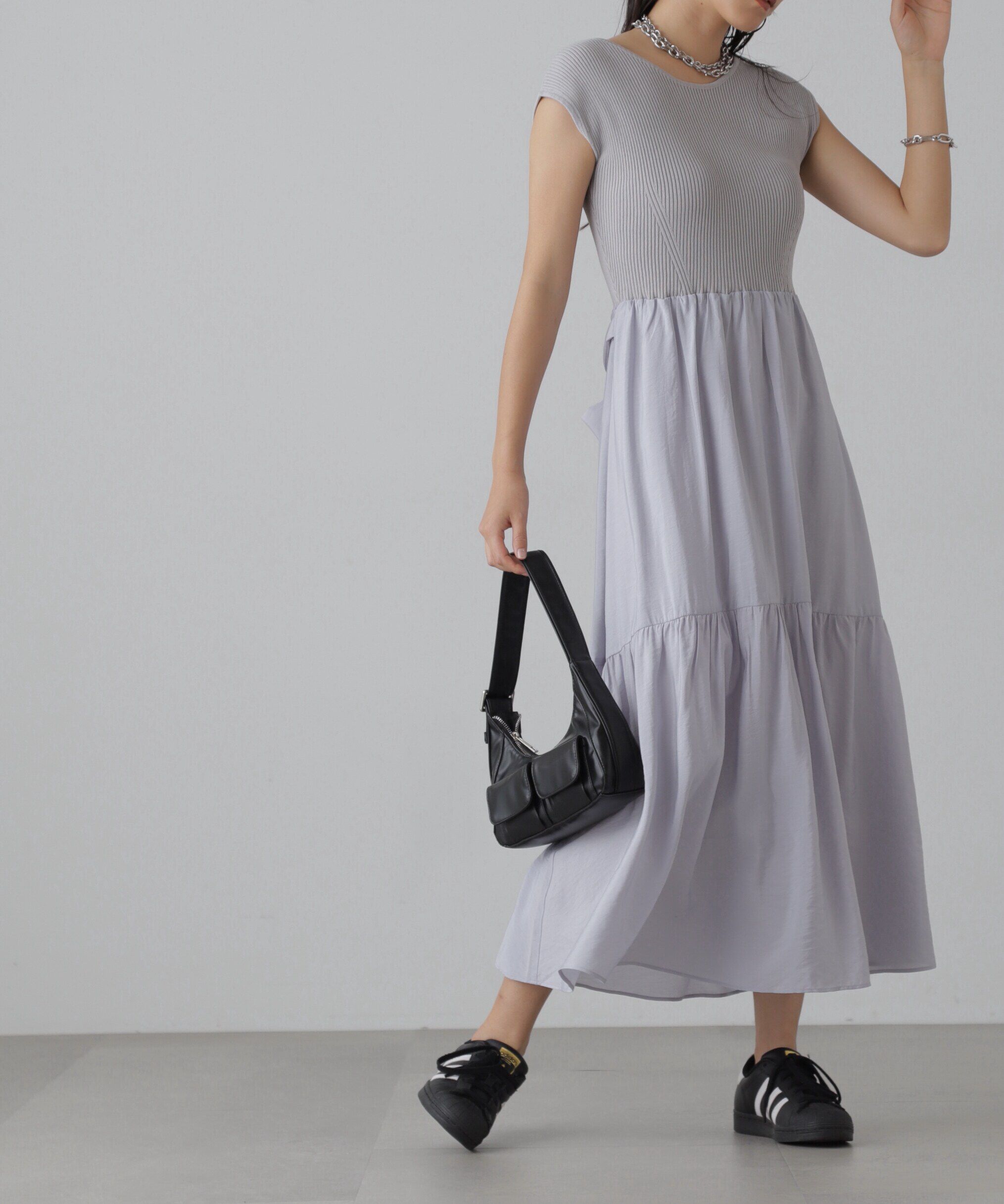  「ニットドッキングバックリボンワンピース」|ワンピース|ブルーグレー