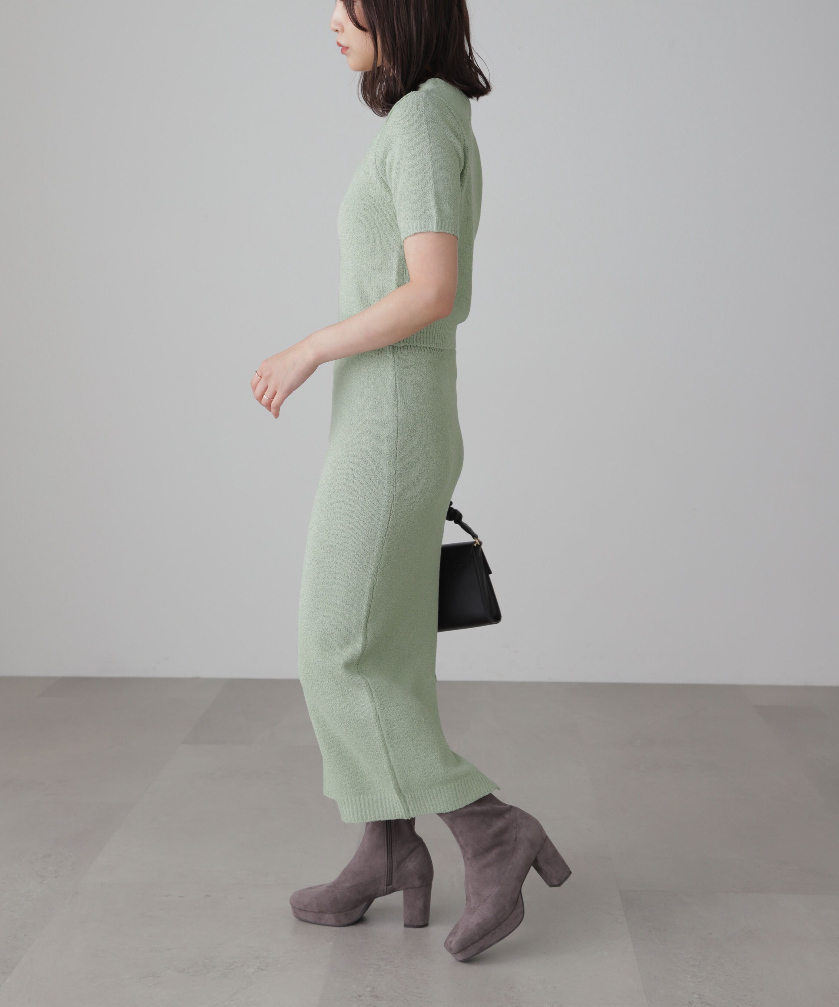  「コンパクト半袖ニット&times;ニットナロースカート」|ワンピース|