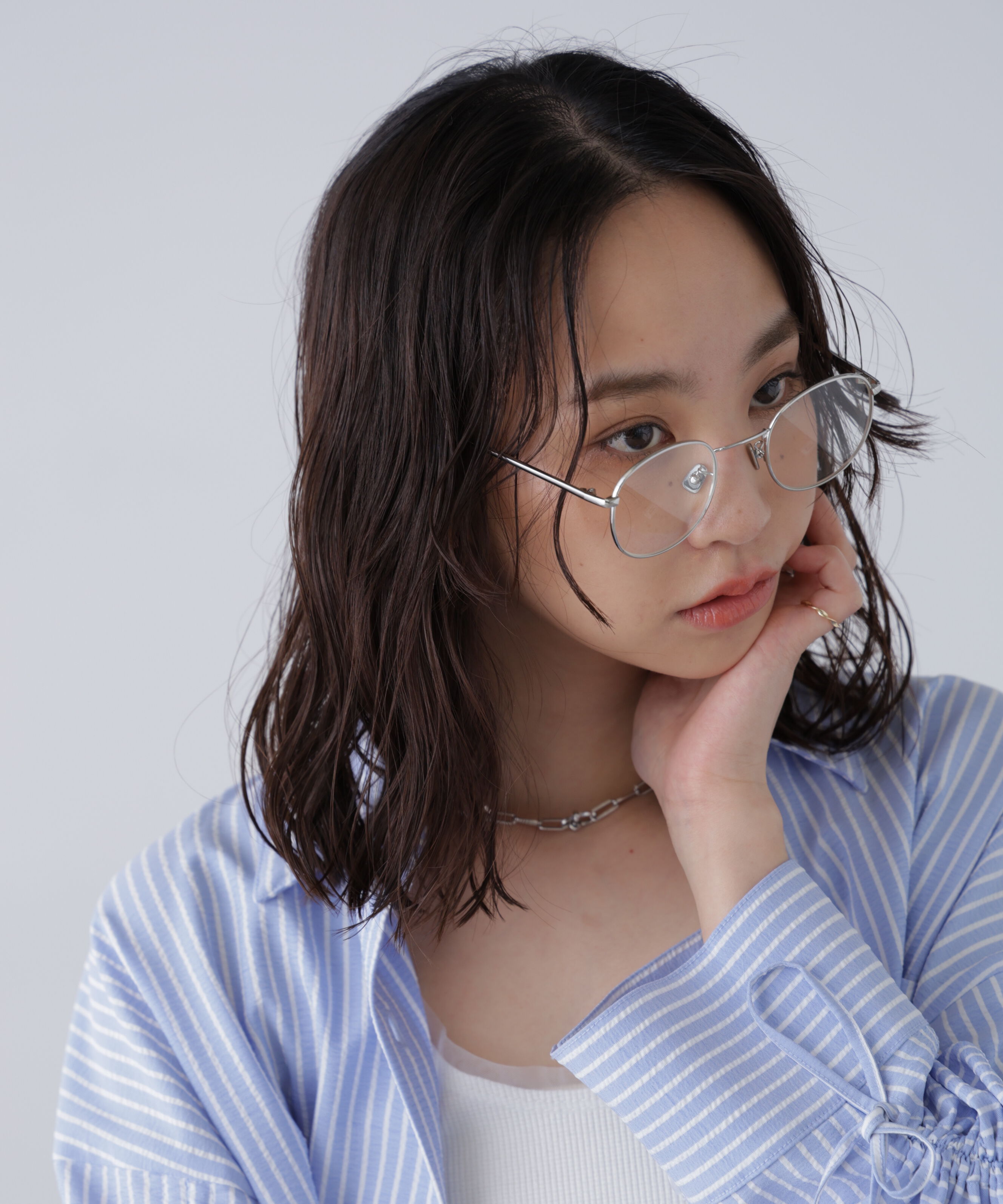  「メタルフレーム伊達メガネ」|ハンカチ|シルバー