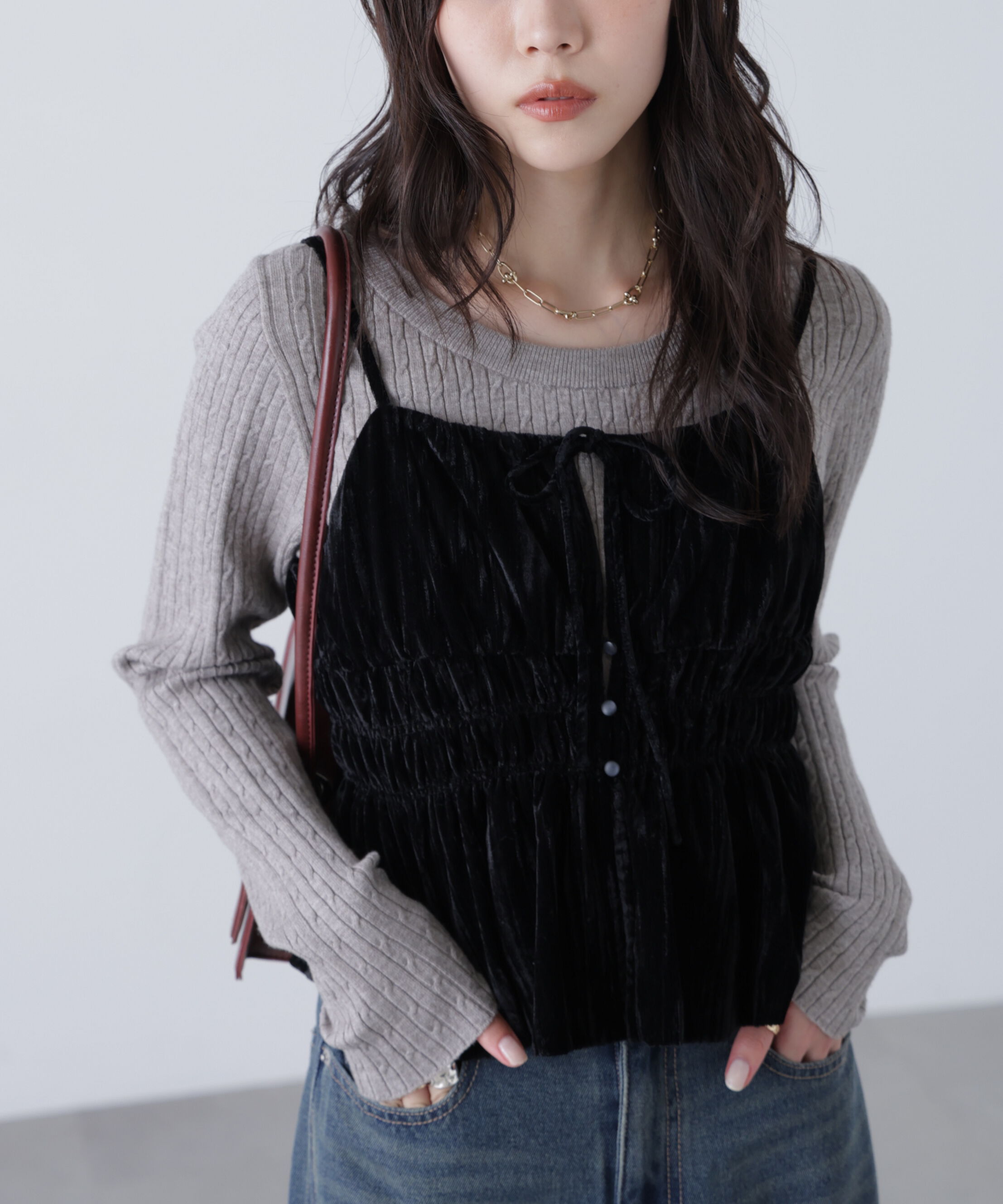  「クラッシュベロアシャーリングビスチェ」|シャツ・ブラウス|ブラック