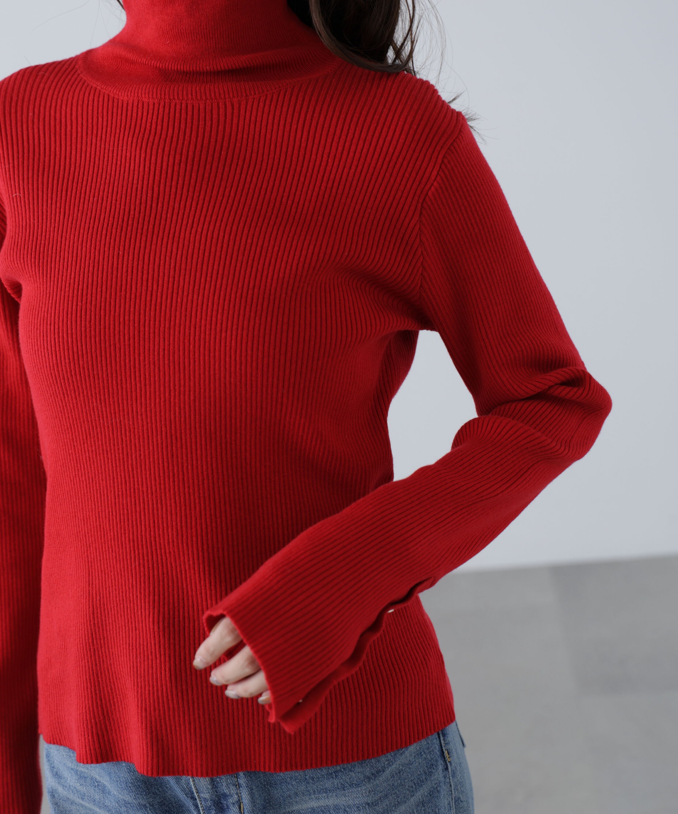  「袖金ボタンリブタートルニット」|ニット・セーター|