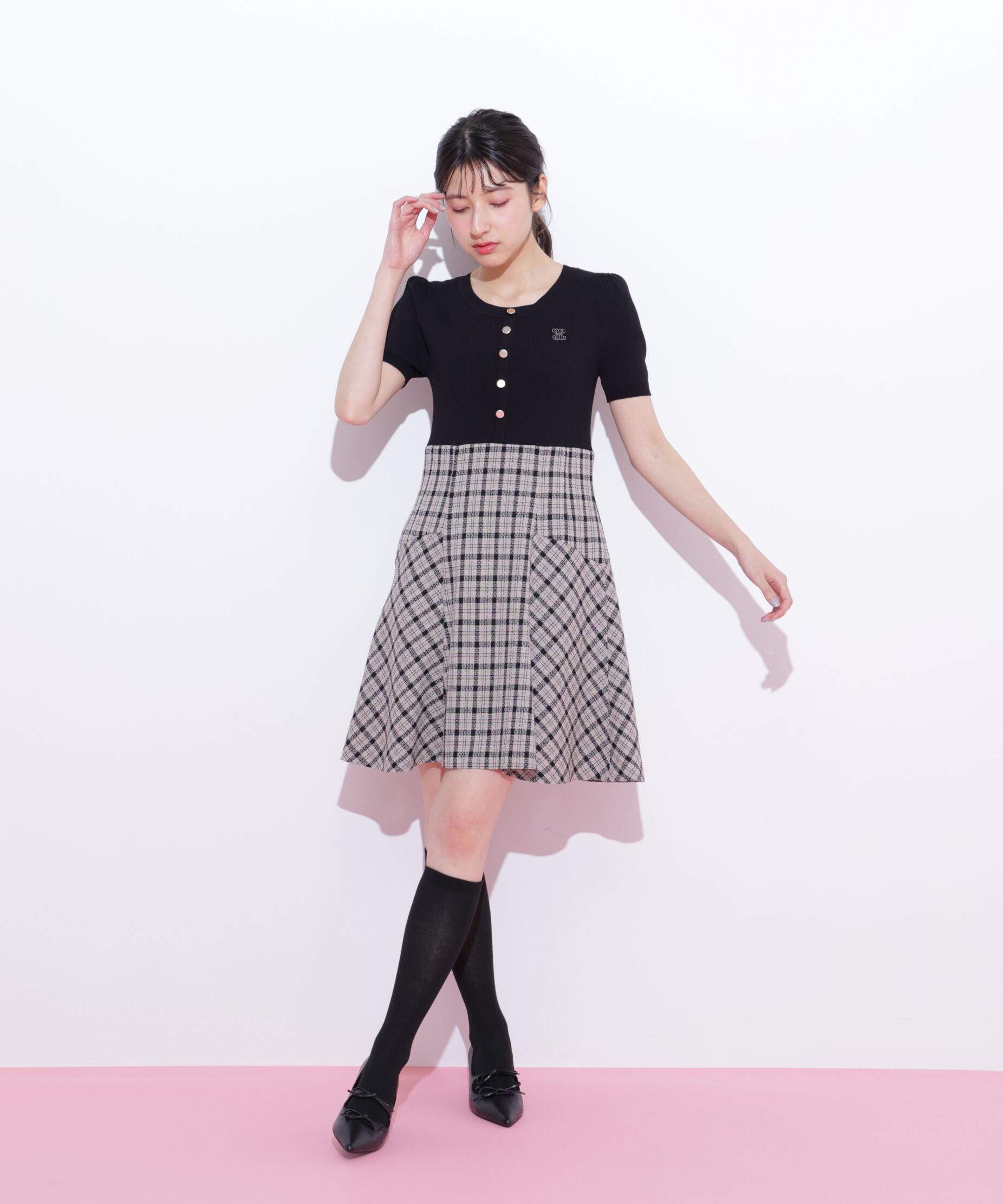  「チェックドッキングミニワンピース」|ワンピース|