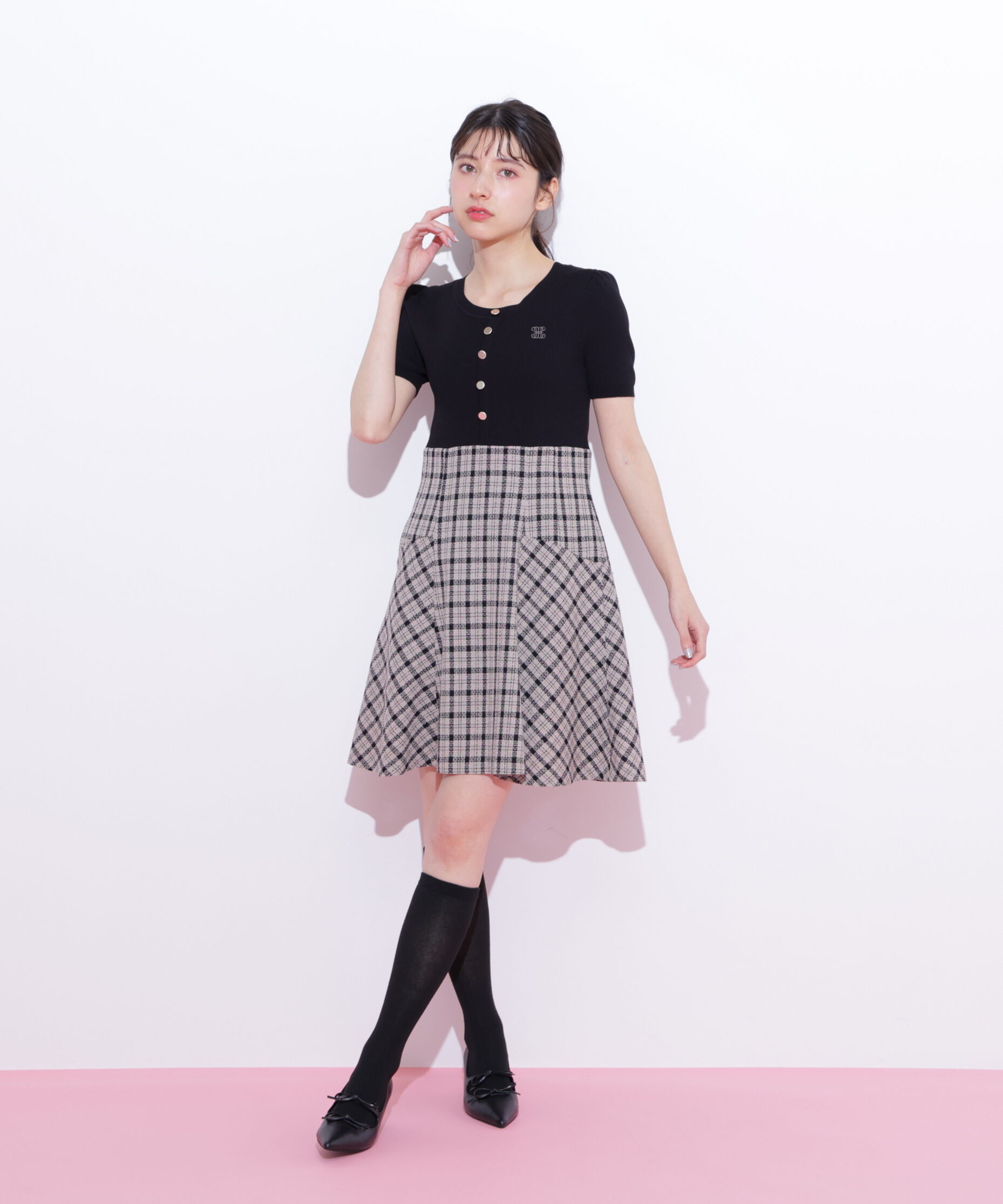  「チェックドッキングミニワンピース」|ワンピース|