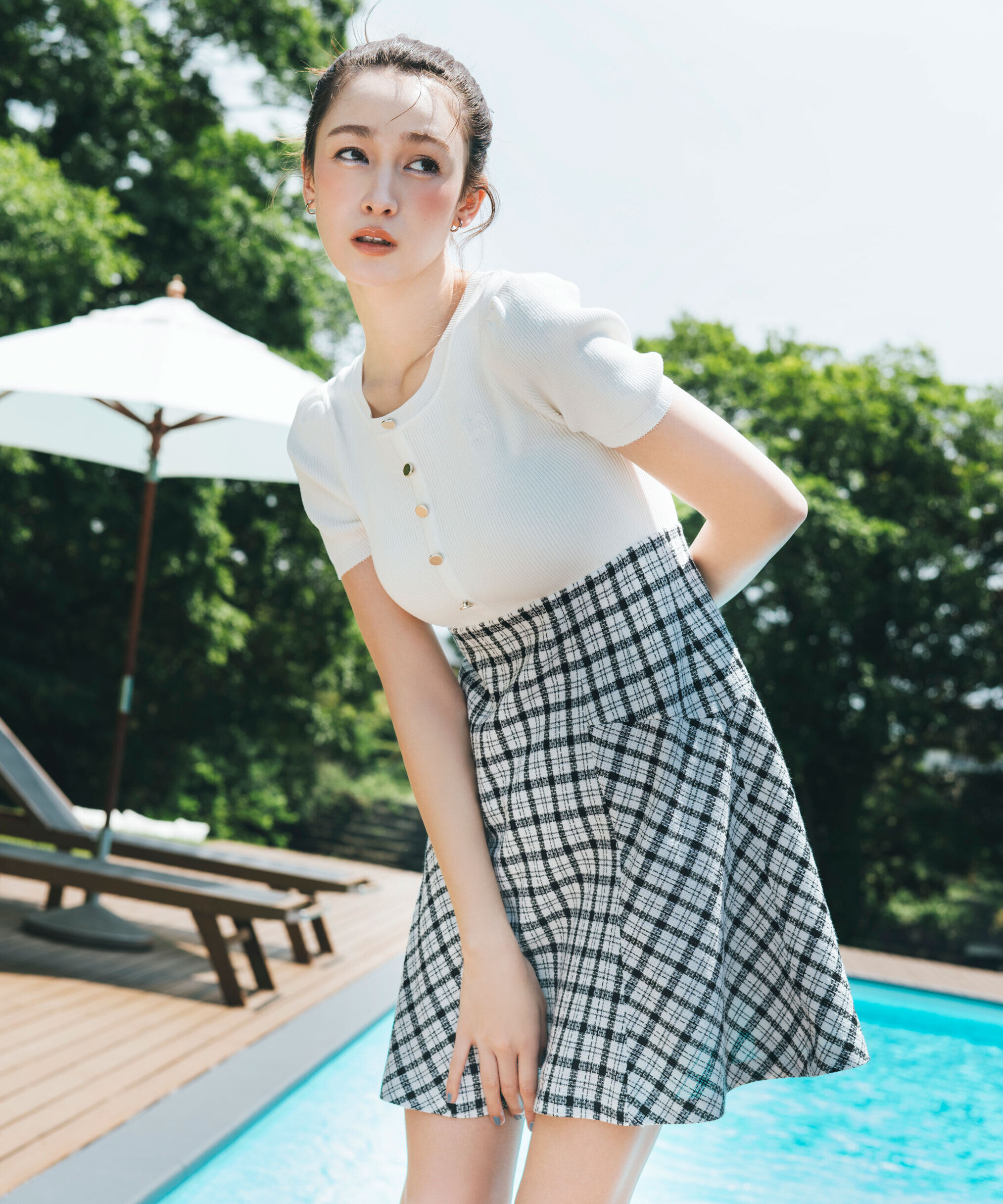  「チェックドッキングミニワンピース」|ワンピース|ホワイト&times;シロ