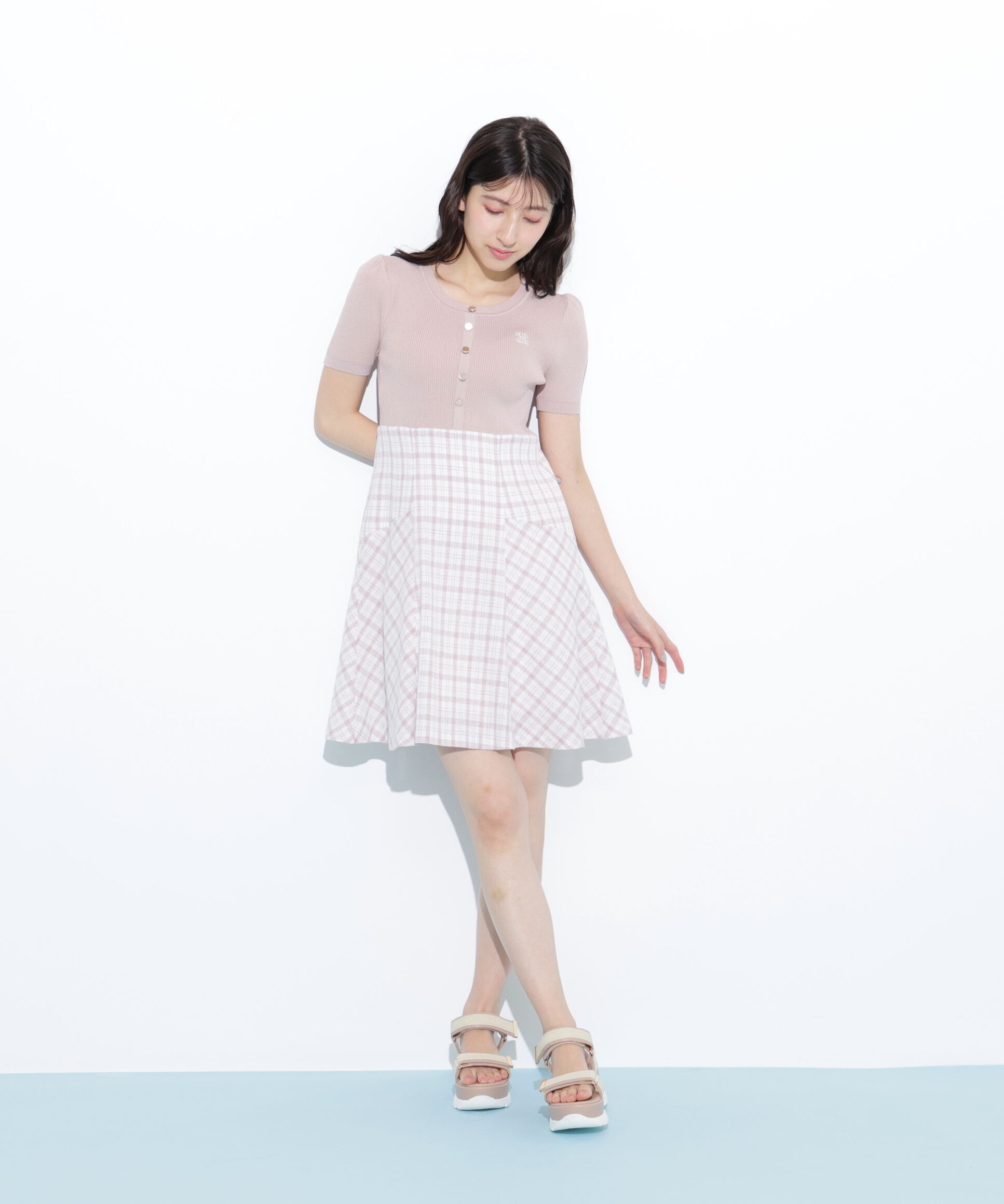  「チェックドッキングミニワンピース」|ワンピース|