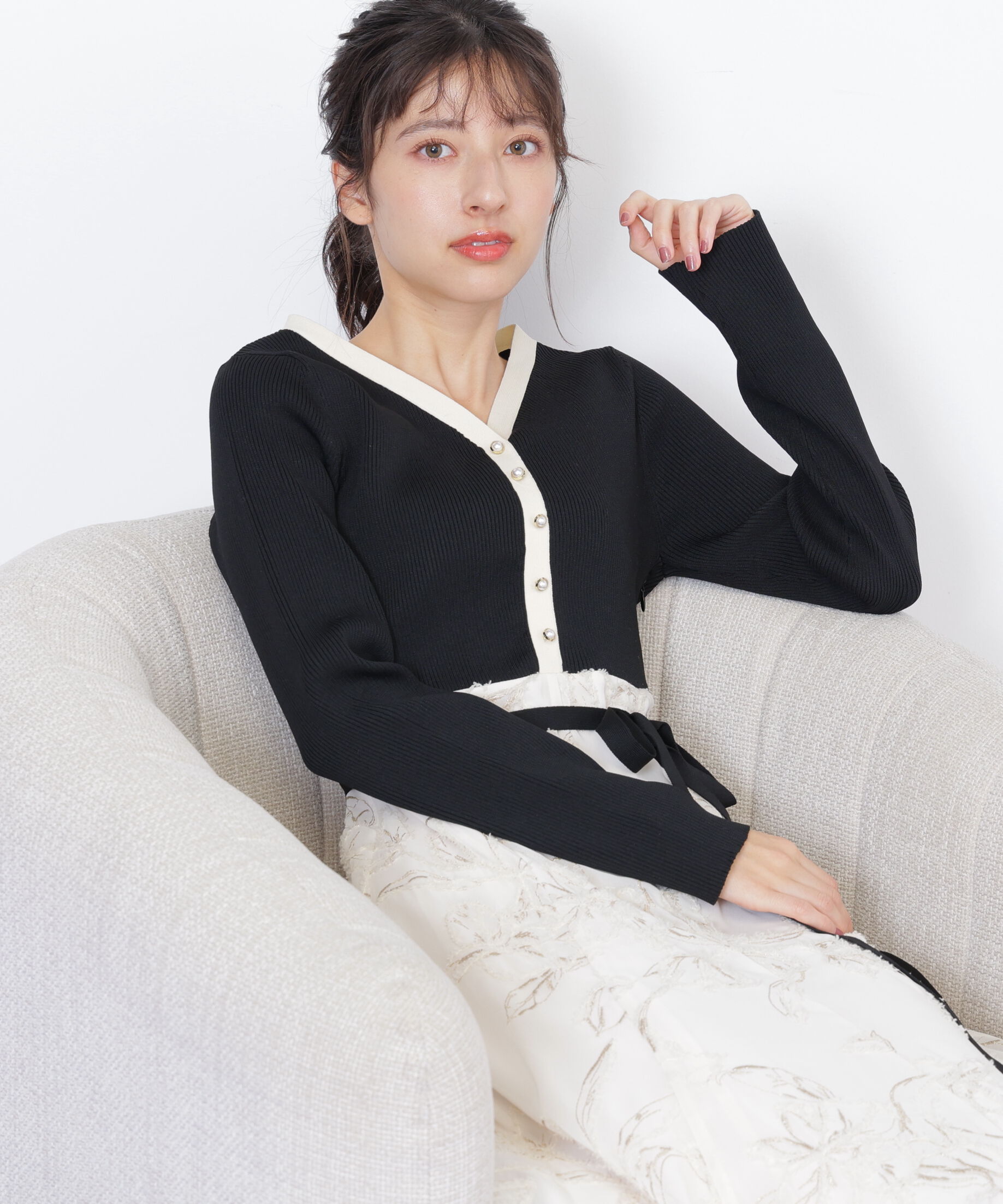  「モール刺繍ドッキングニットワンピース」|ワンピース|