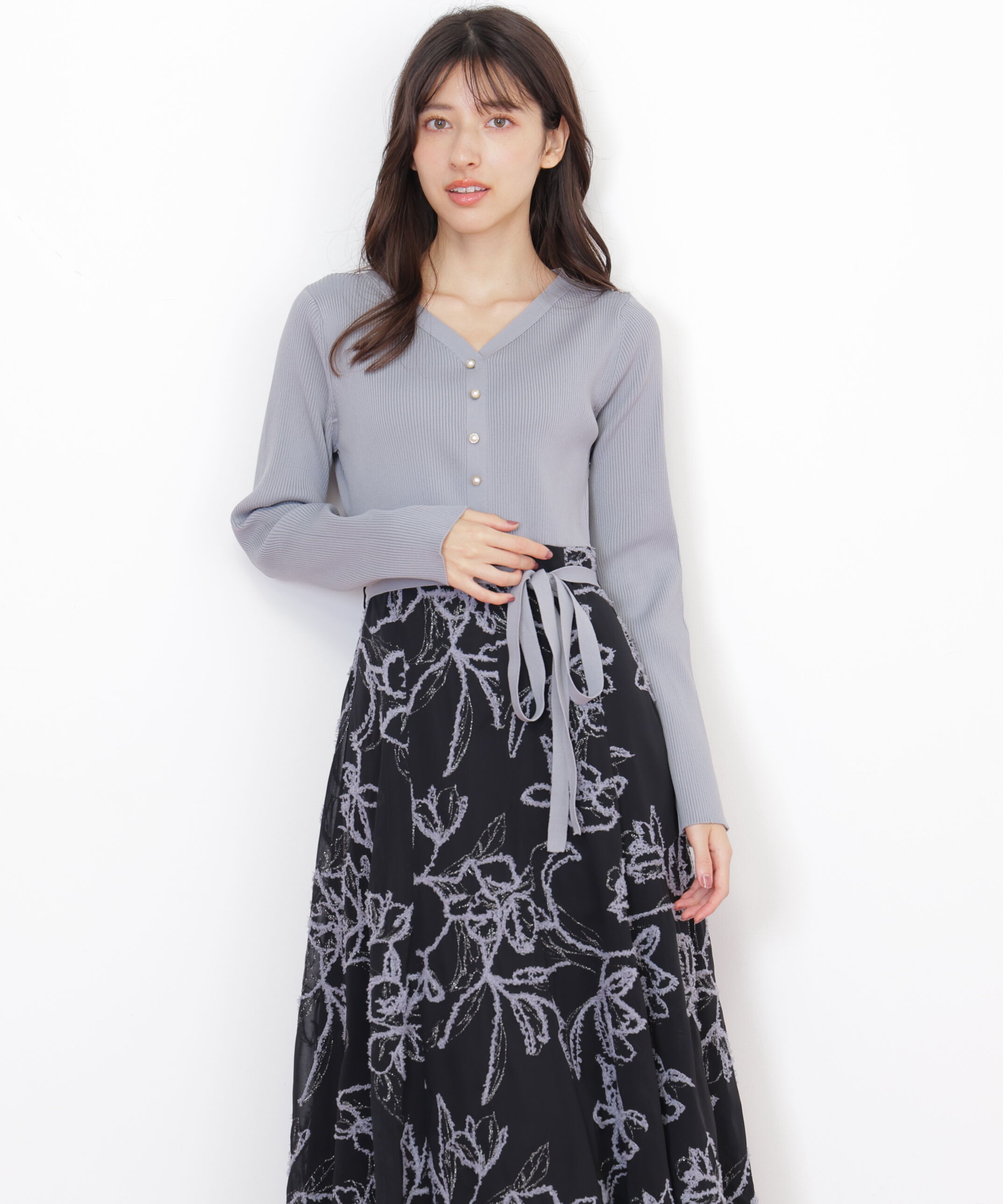  「モール刺繍ドッキングニットワンピース」|ワンピース|ブルー