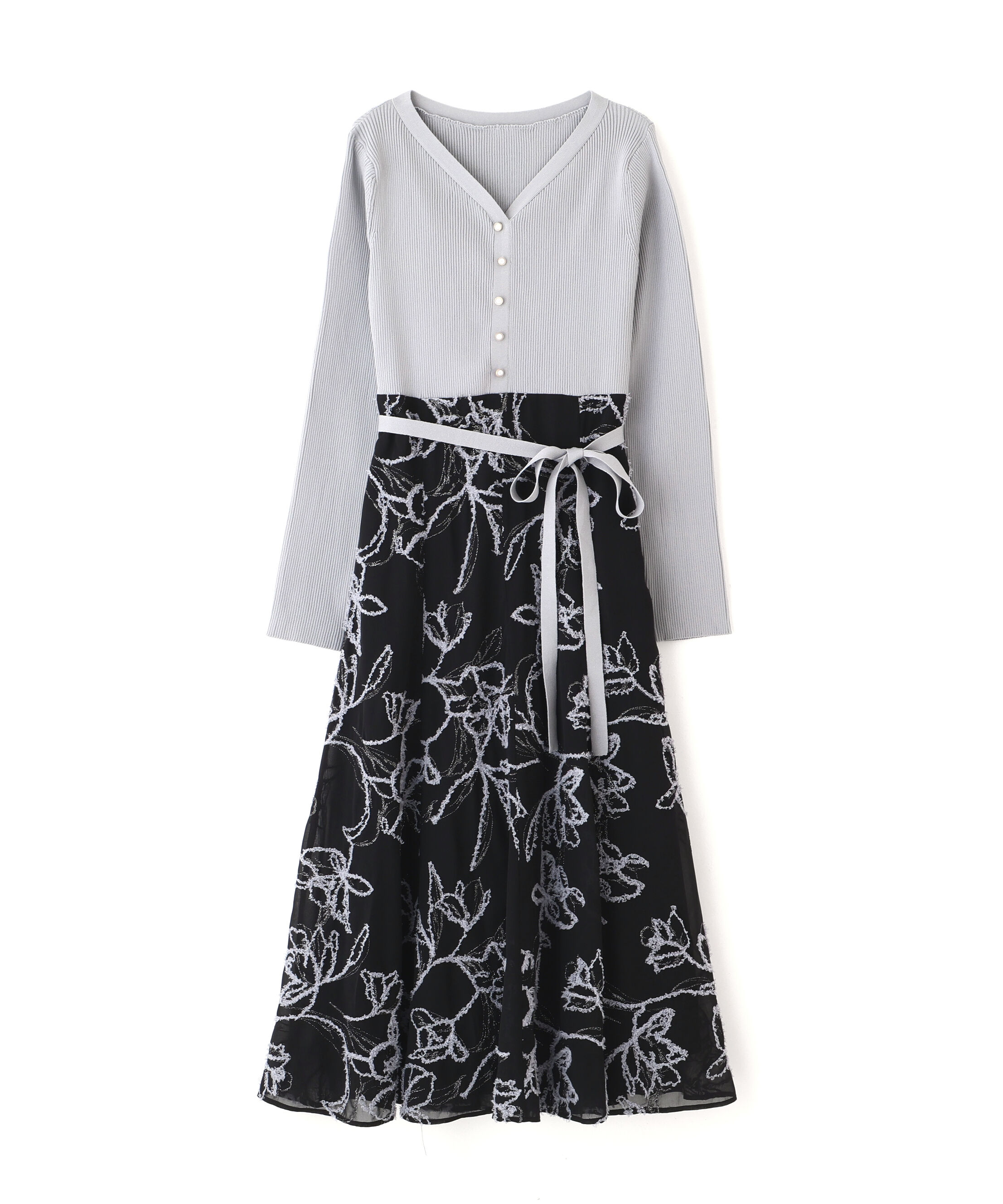  「モール刺繍ドッキングニットワンピース」|ワンピース|