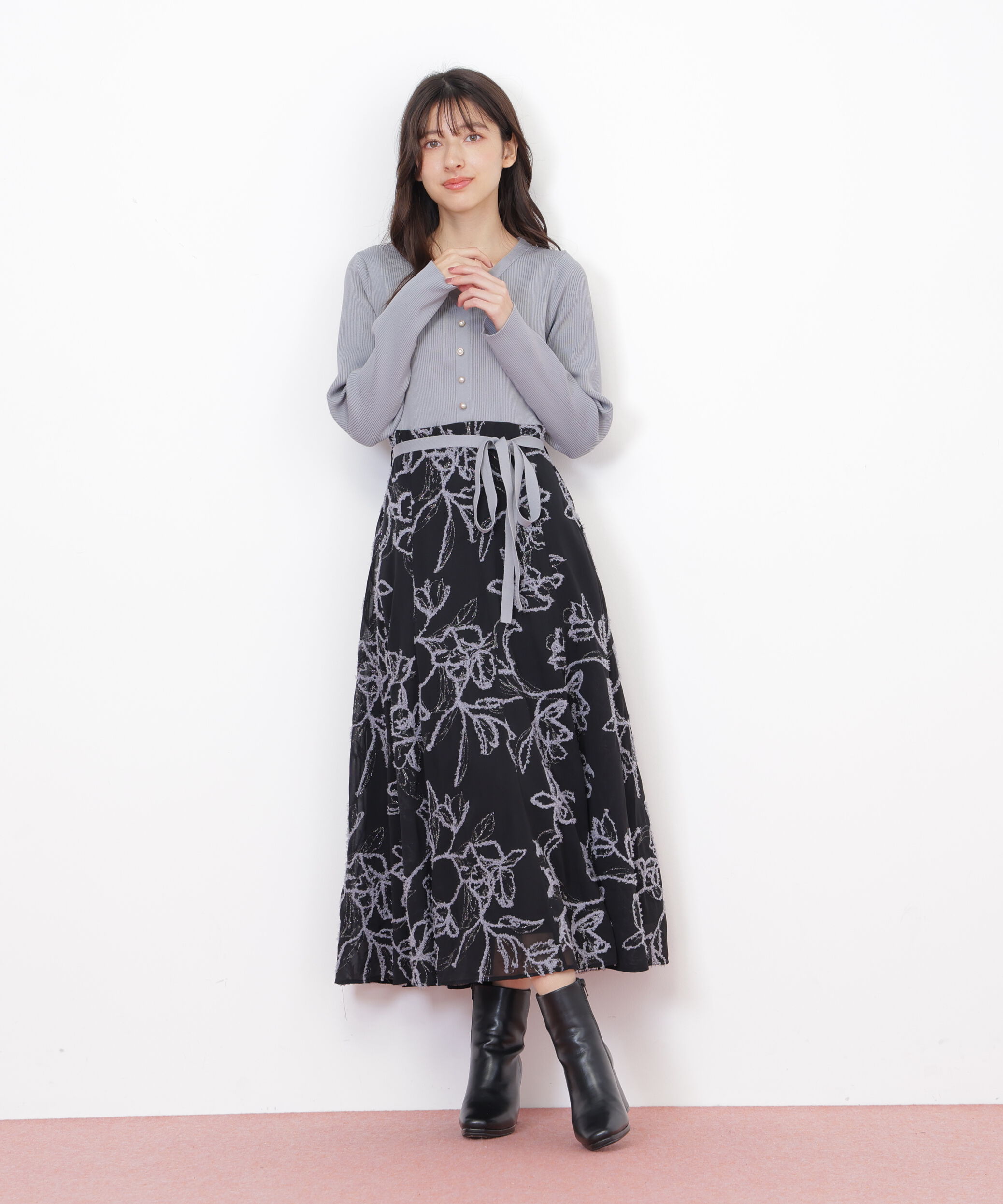  「モール刺繍ドッキングニットワンピース」|ワンピース|