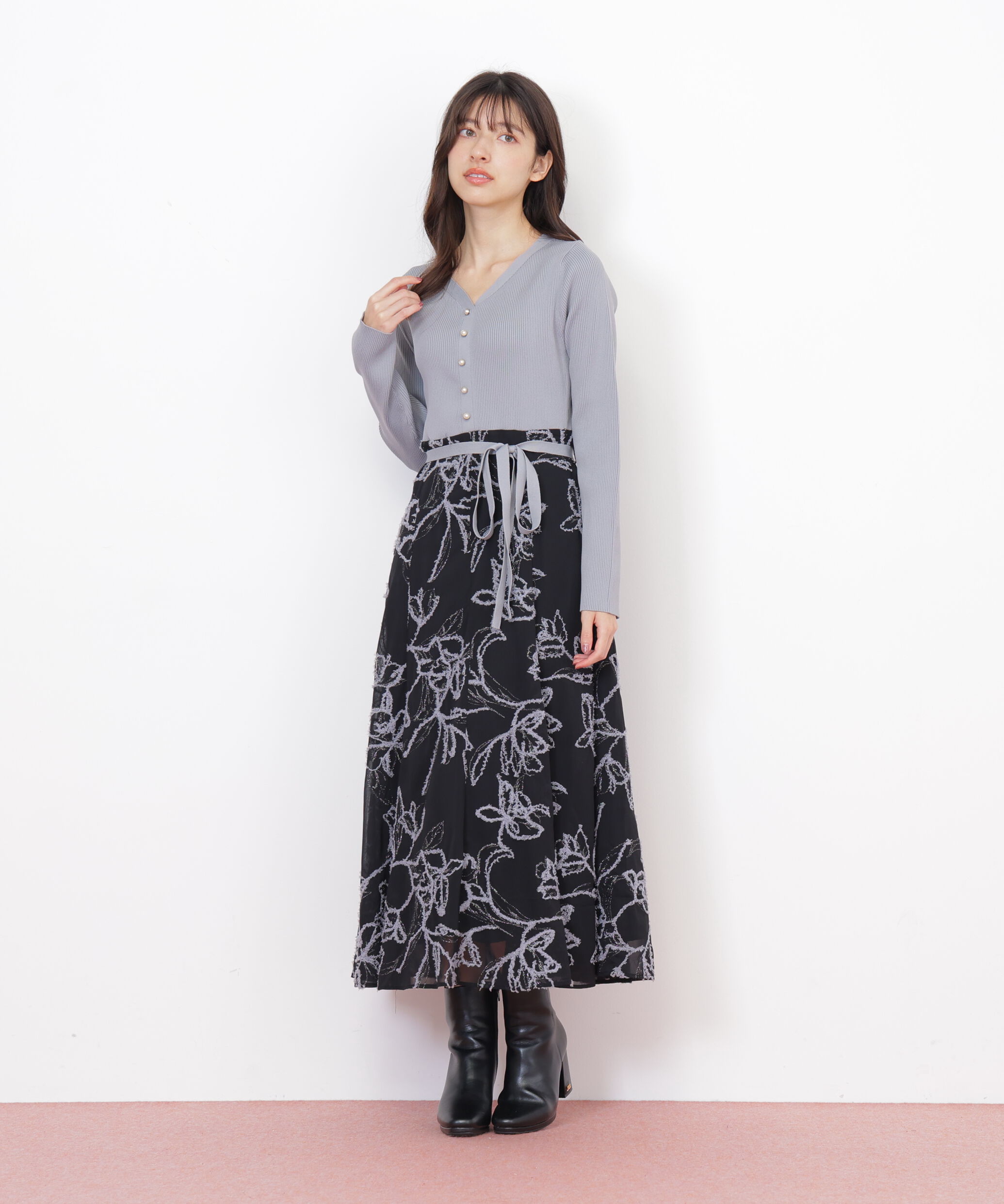  「モール刺繍ドッキングニットワンピース」|ワンピース|