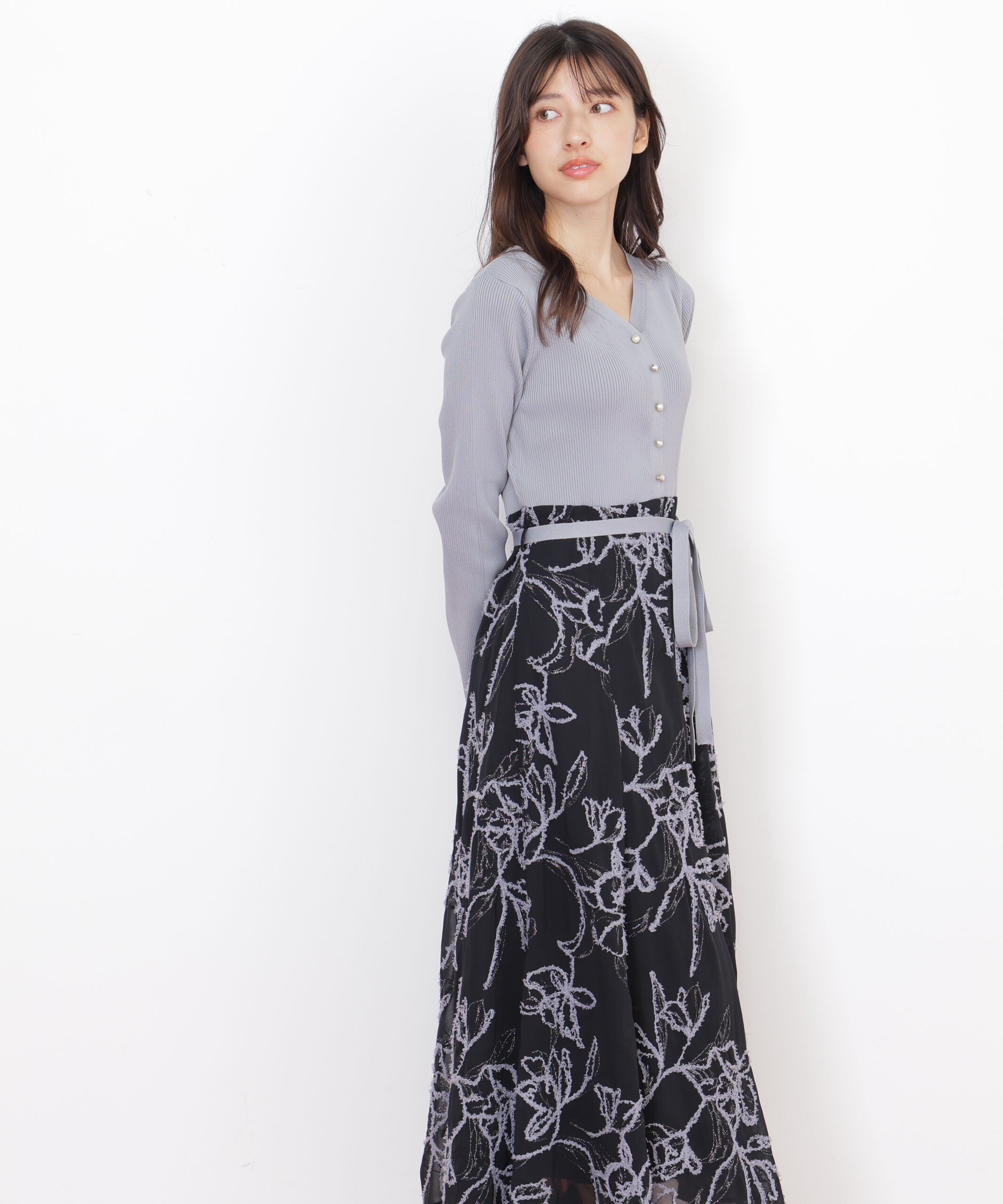  「モール刺繍ドッキングニットワンピース」|ワンピース|