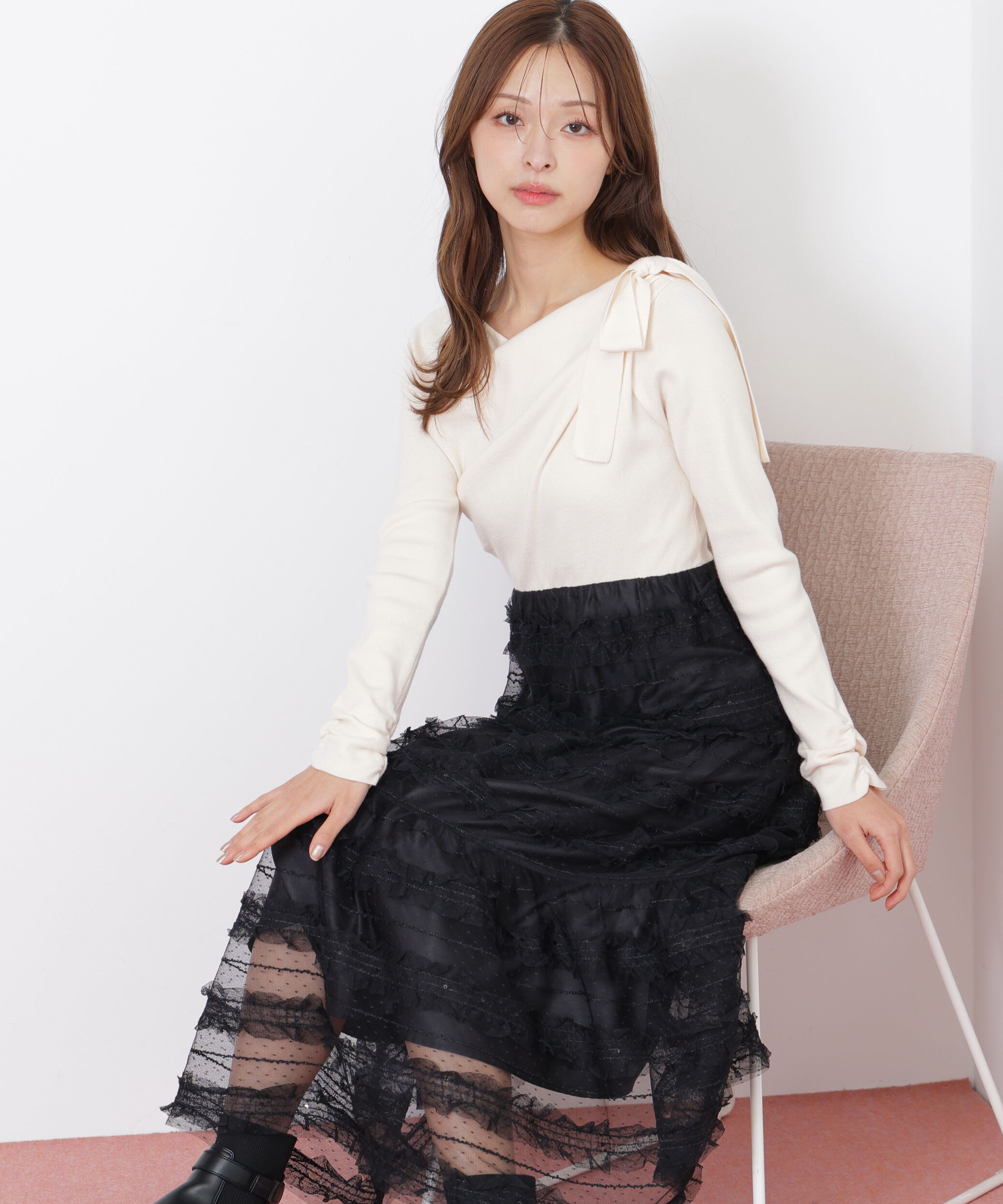  「フリルチュールドッキングワンピース」|ワンピース|エクリュ