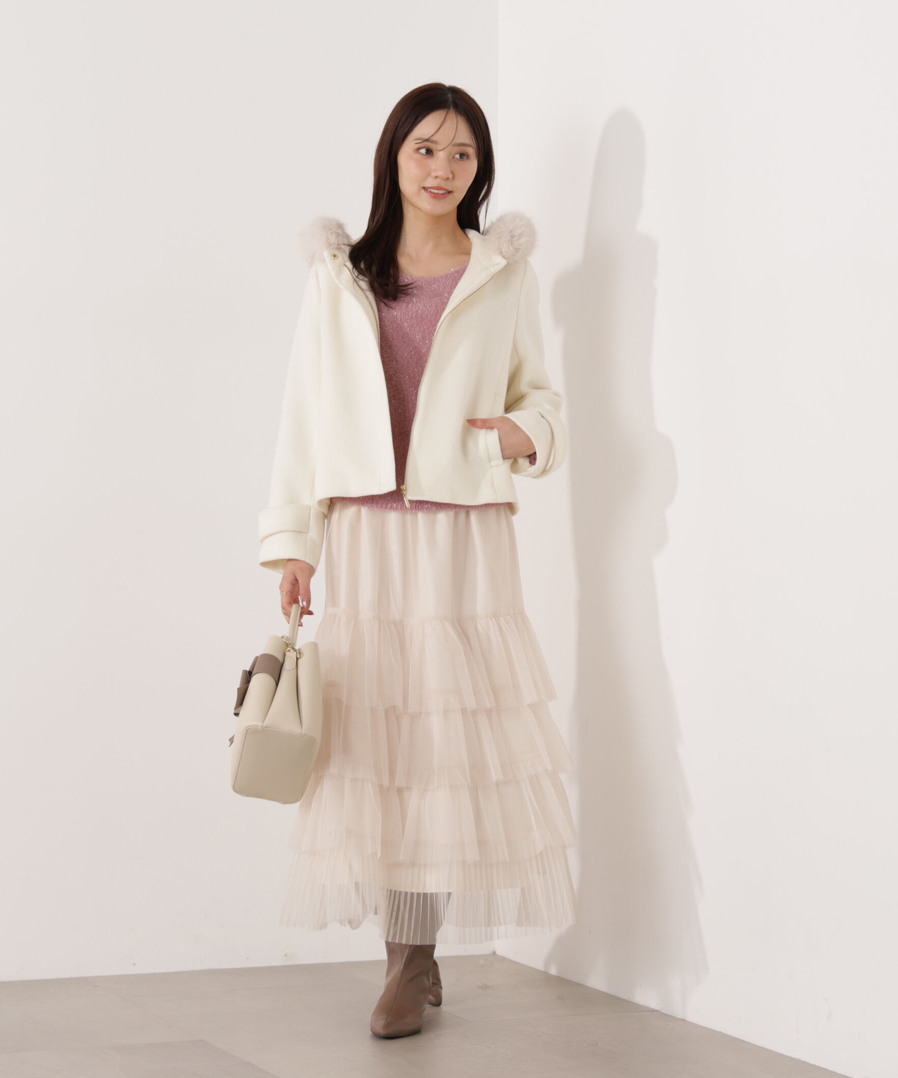 PROPORTION BODY DRESSING「モッサフードフェイクファーショートコート 25AW」|ブルゾン・スタジャン|