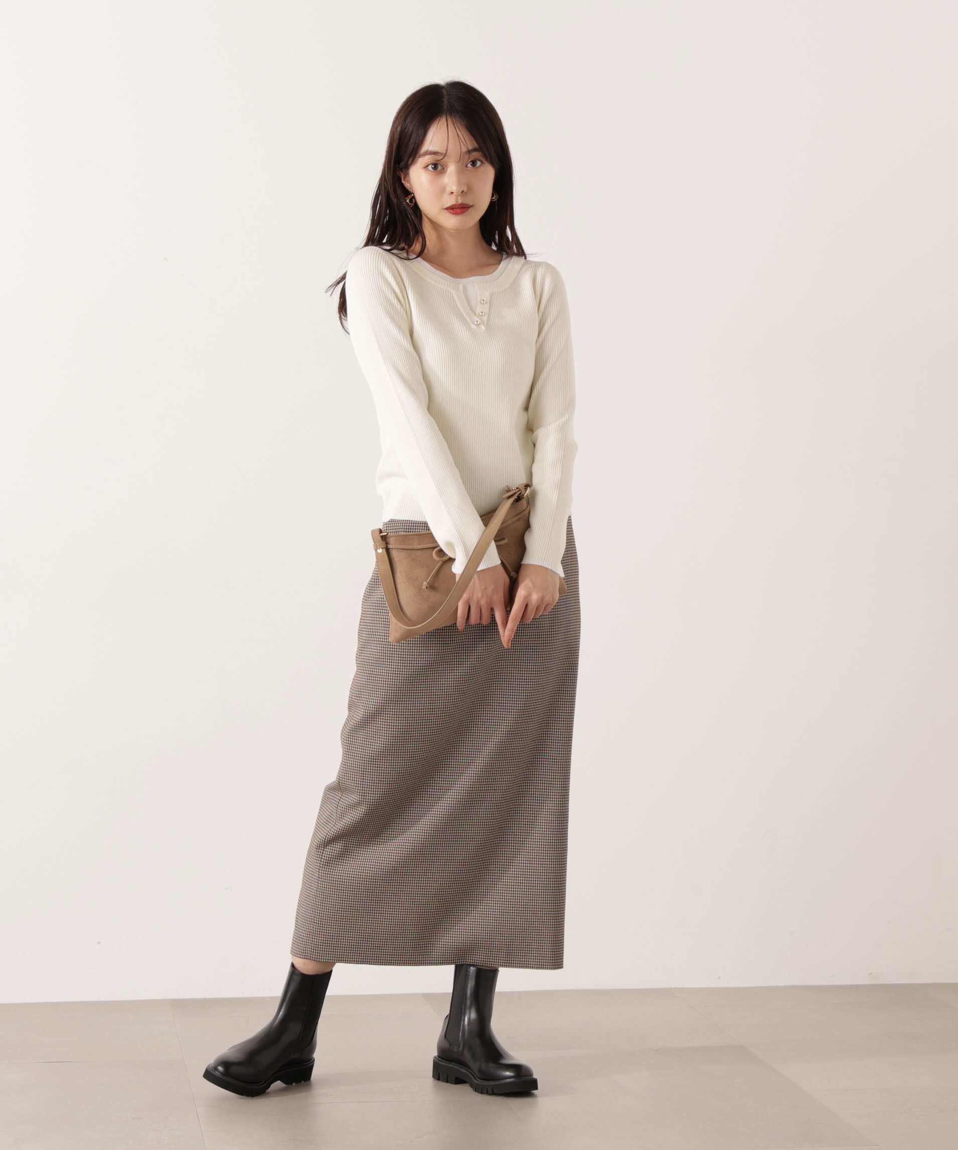 PROPORTION BODY DRESSING「＜ウォッシャブル＞レイヤード風ヘンリーネックニット 25AW」|ニット・セーター|