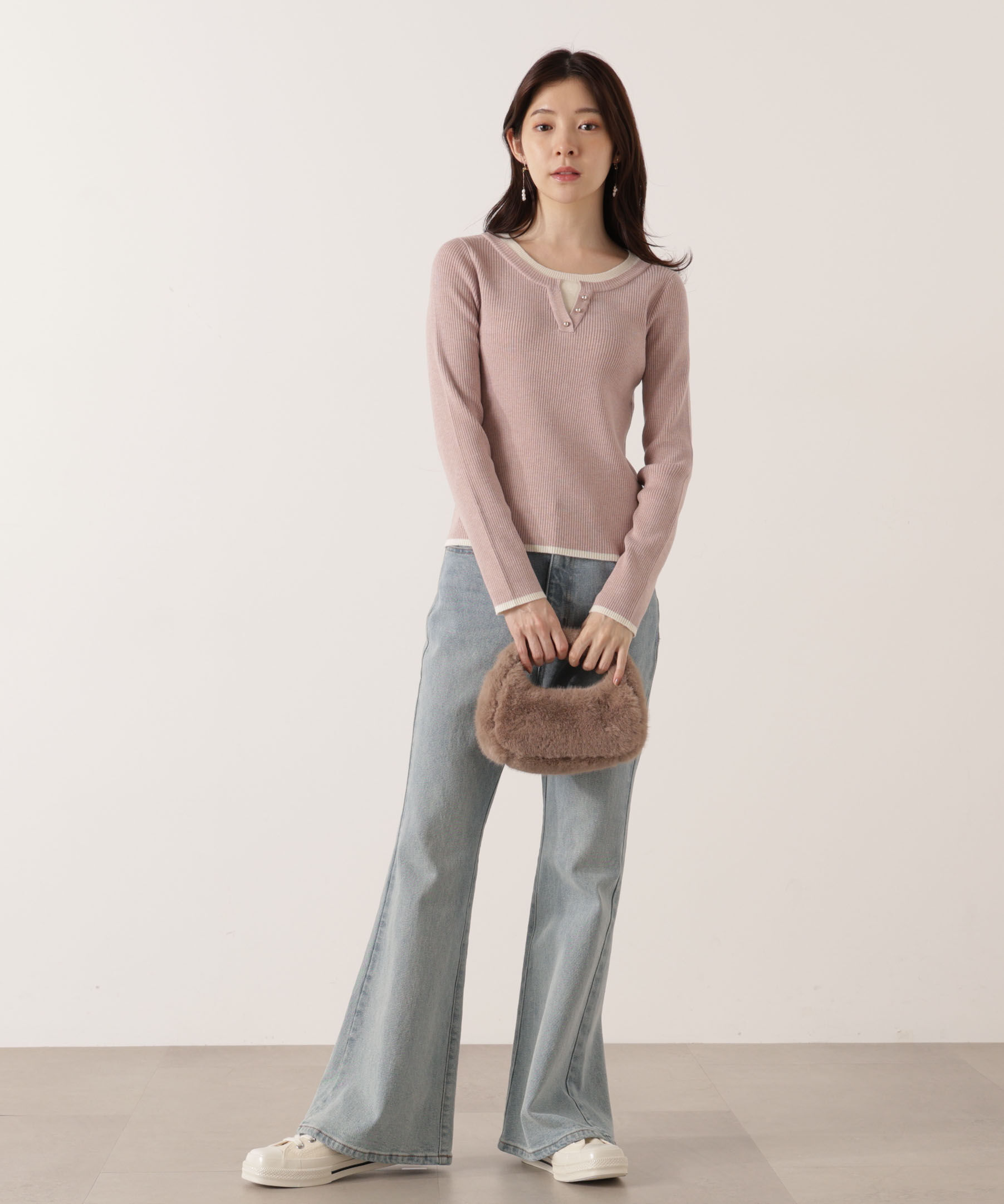 PROPORTION BODY DRESSING「＜ウォッシャブル＞レイヤード風ヘンリーネックニット 25AW」|ニット・セーター|