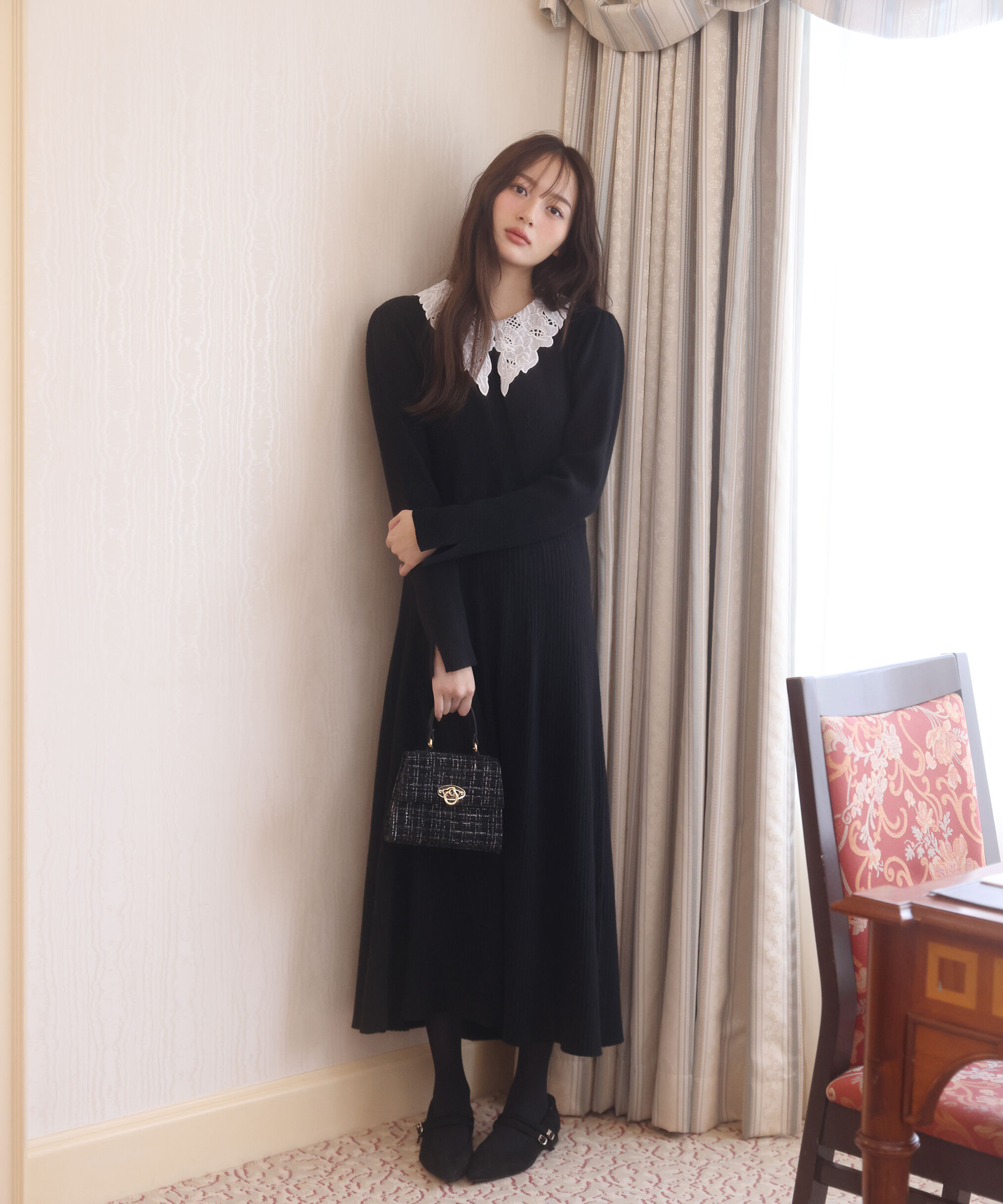 PROPORTION BODY DRESSING「レース襟付きニットワンピース」|ワンピース|