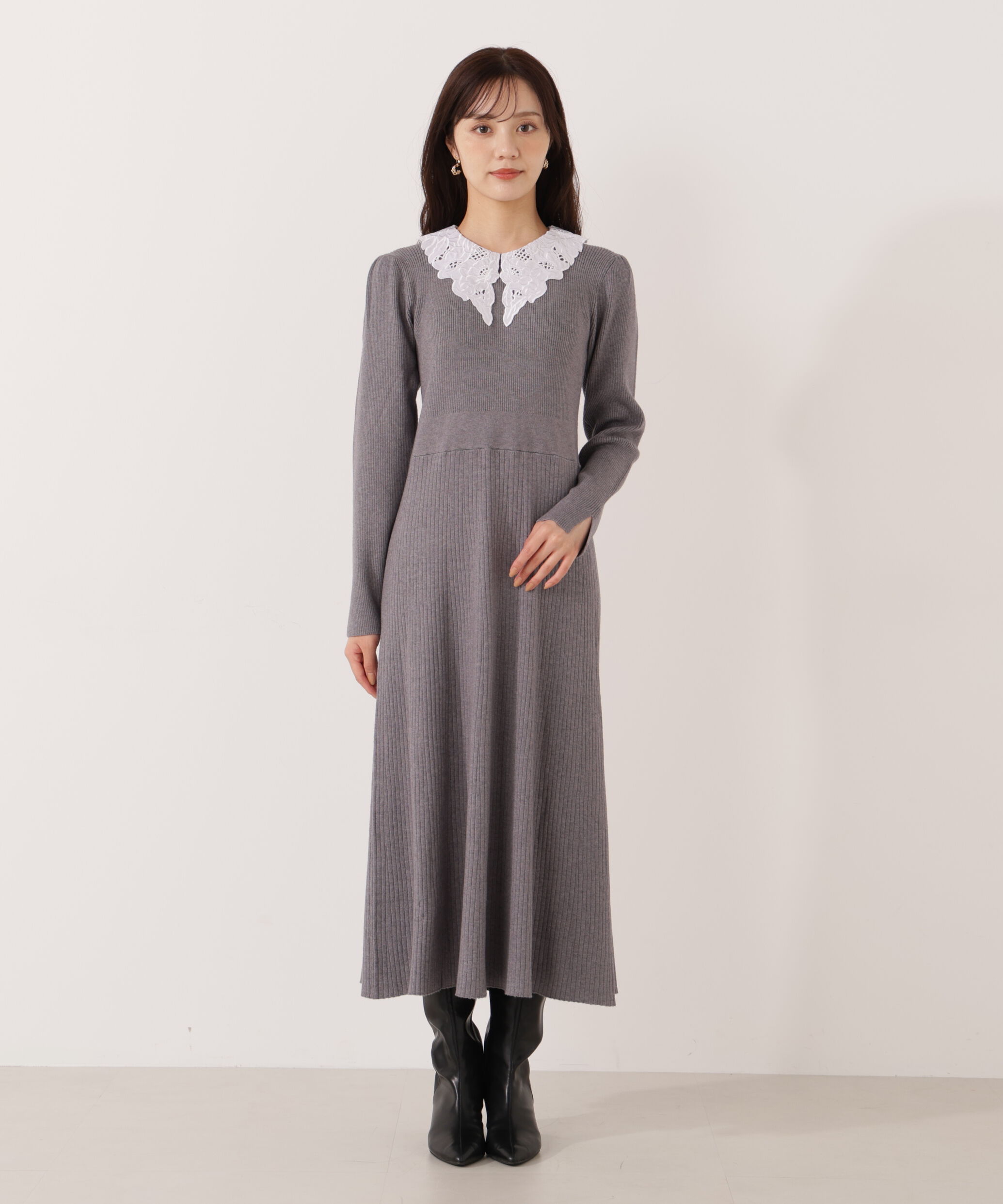 PROPORTION BODY DRESSING「レース襟付きニットワンピース」|ワンピース|