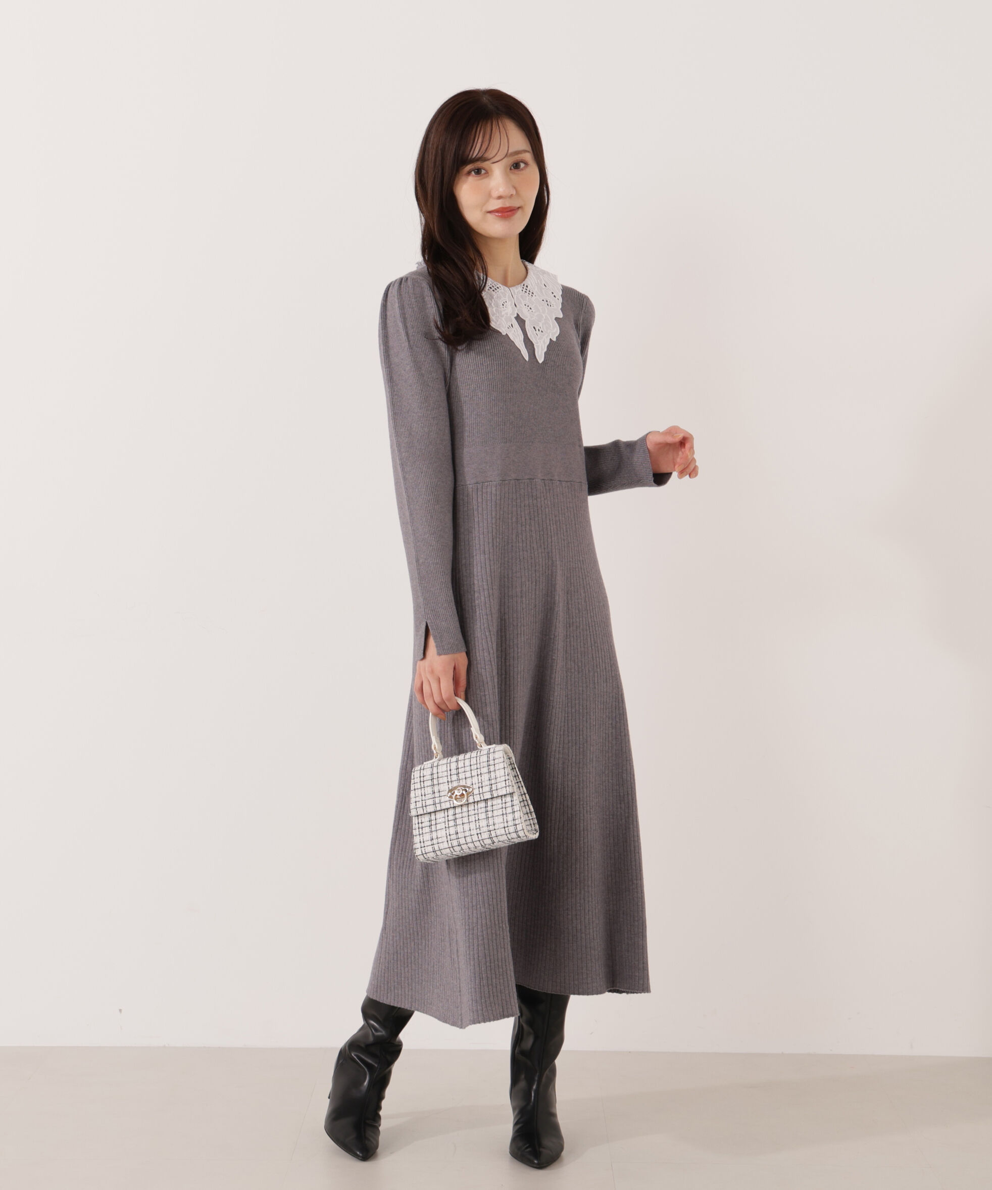 PROPORTION BODY DRESSING「レース襟付きニットワンピース」|ワンピース|
