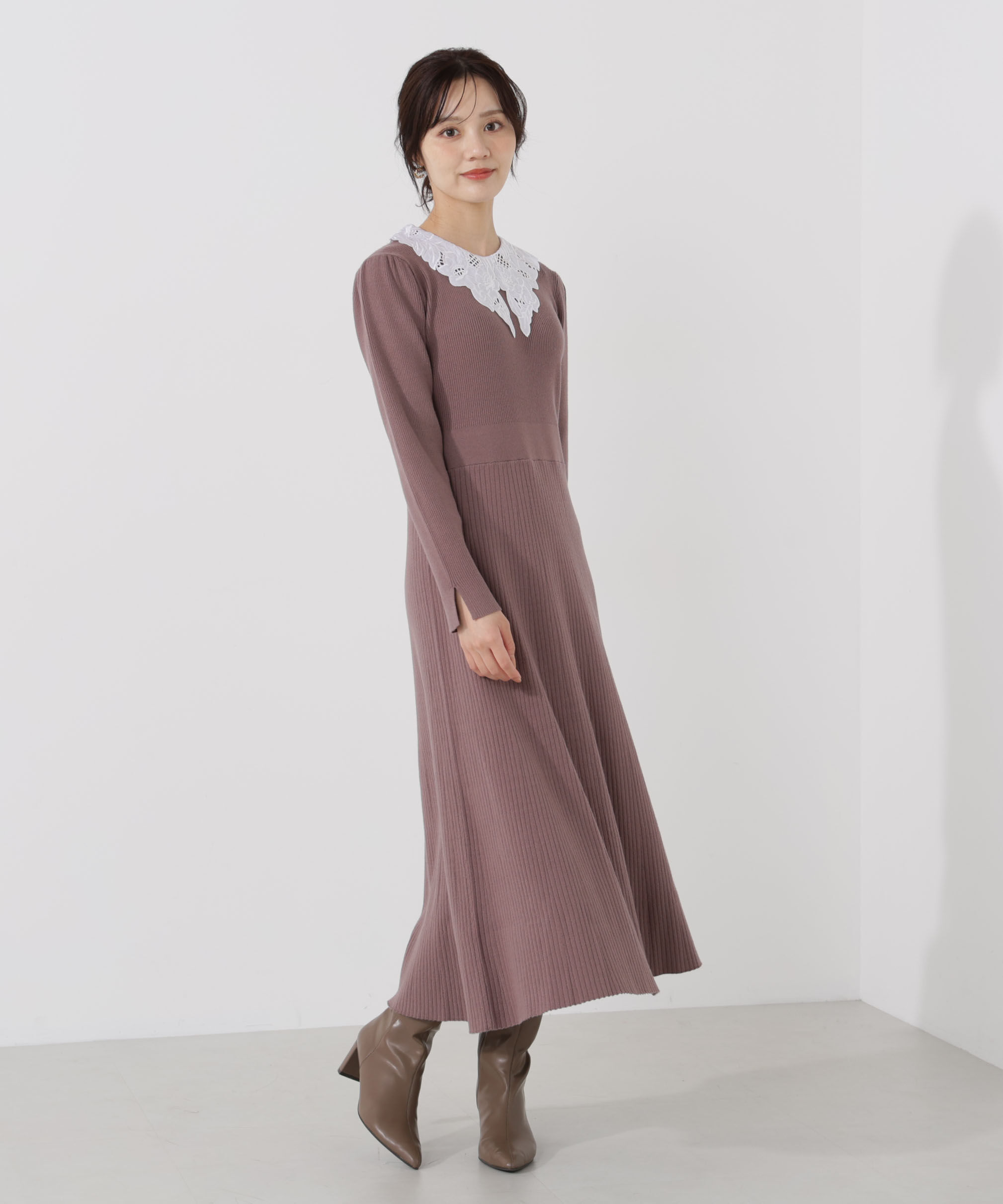 PROPORTION BODY DRESSING「レース襟付きニットワンピース」|ワンピース|
