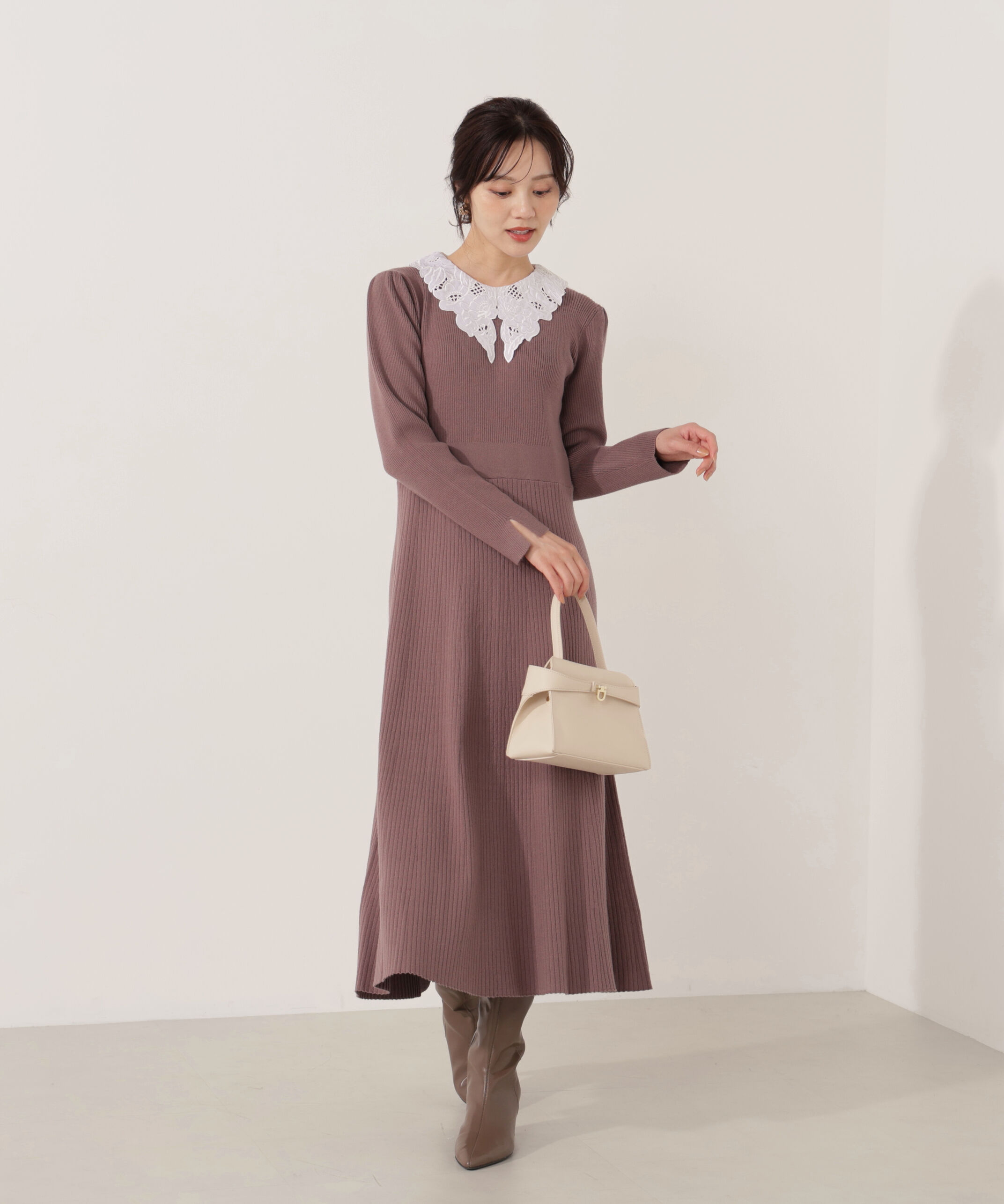PROPORTION BODY DRESSING「レース襟付きニットワンピース」|ワンピース|