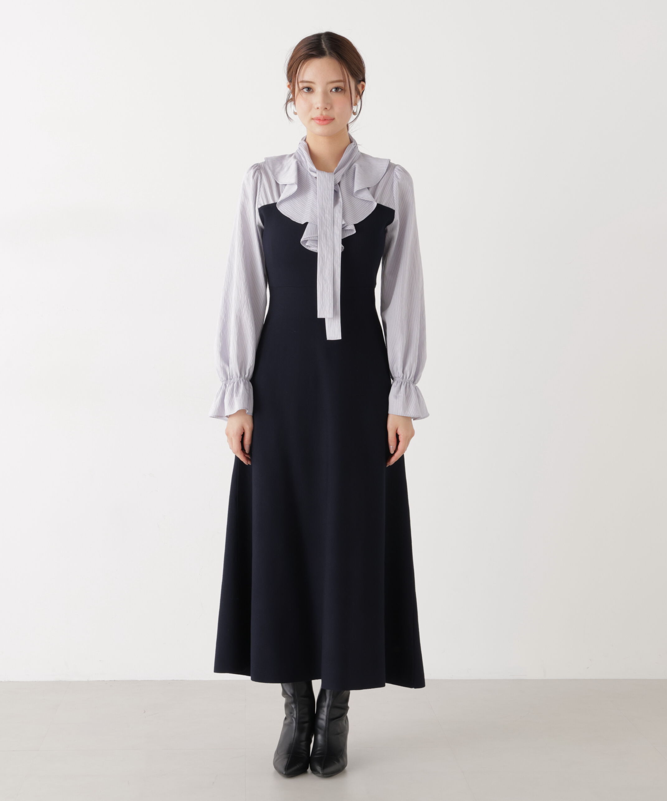 PROPORTION BODY DRESSING「《EDIT COLOGNE》ラッフルタイドッキングワンピース　26SS」|ワンピース|