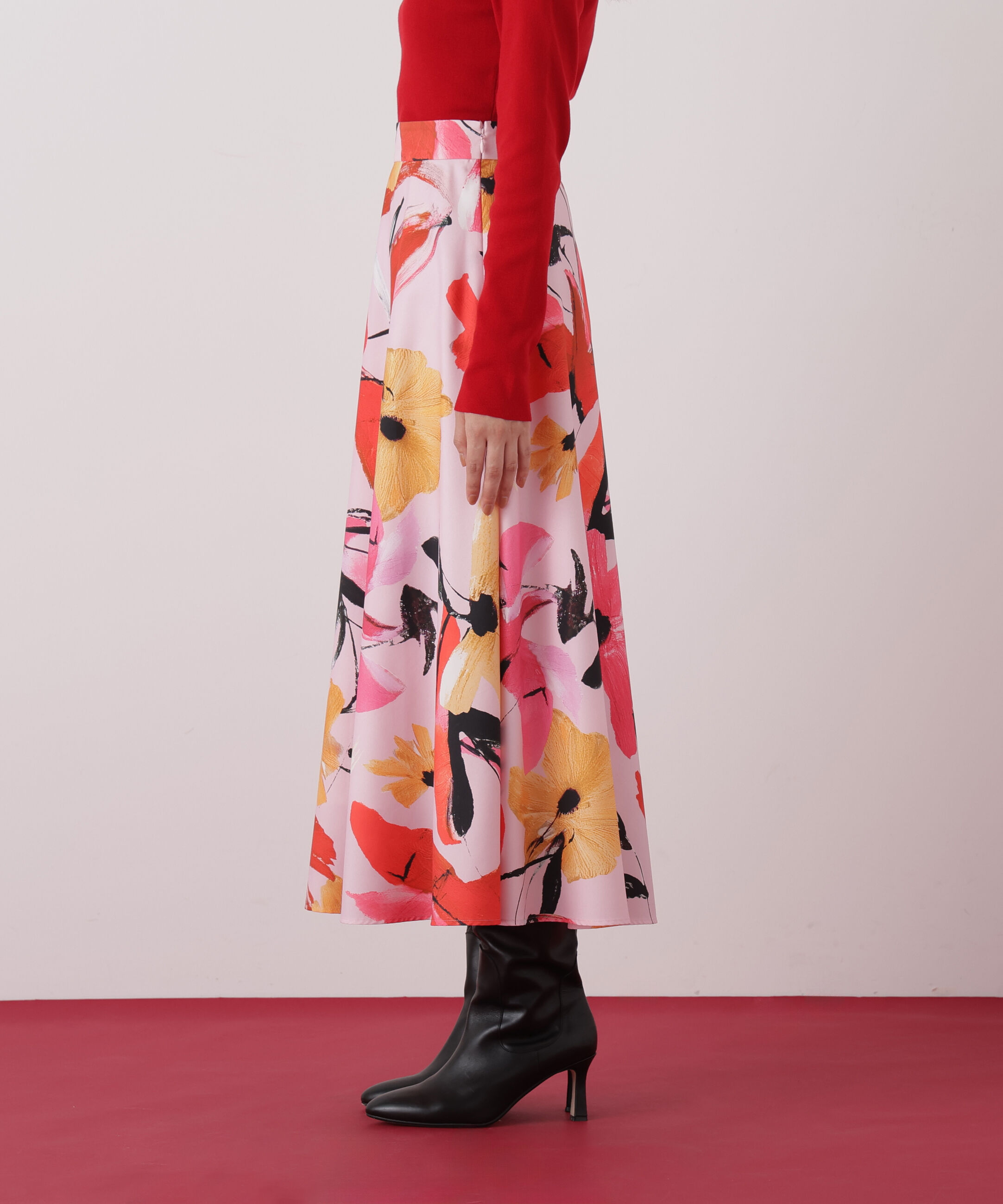  「◆フラワープリントタフタフレアースカート」|スカート|