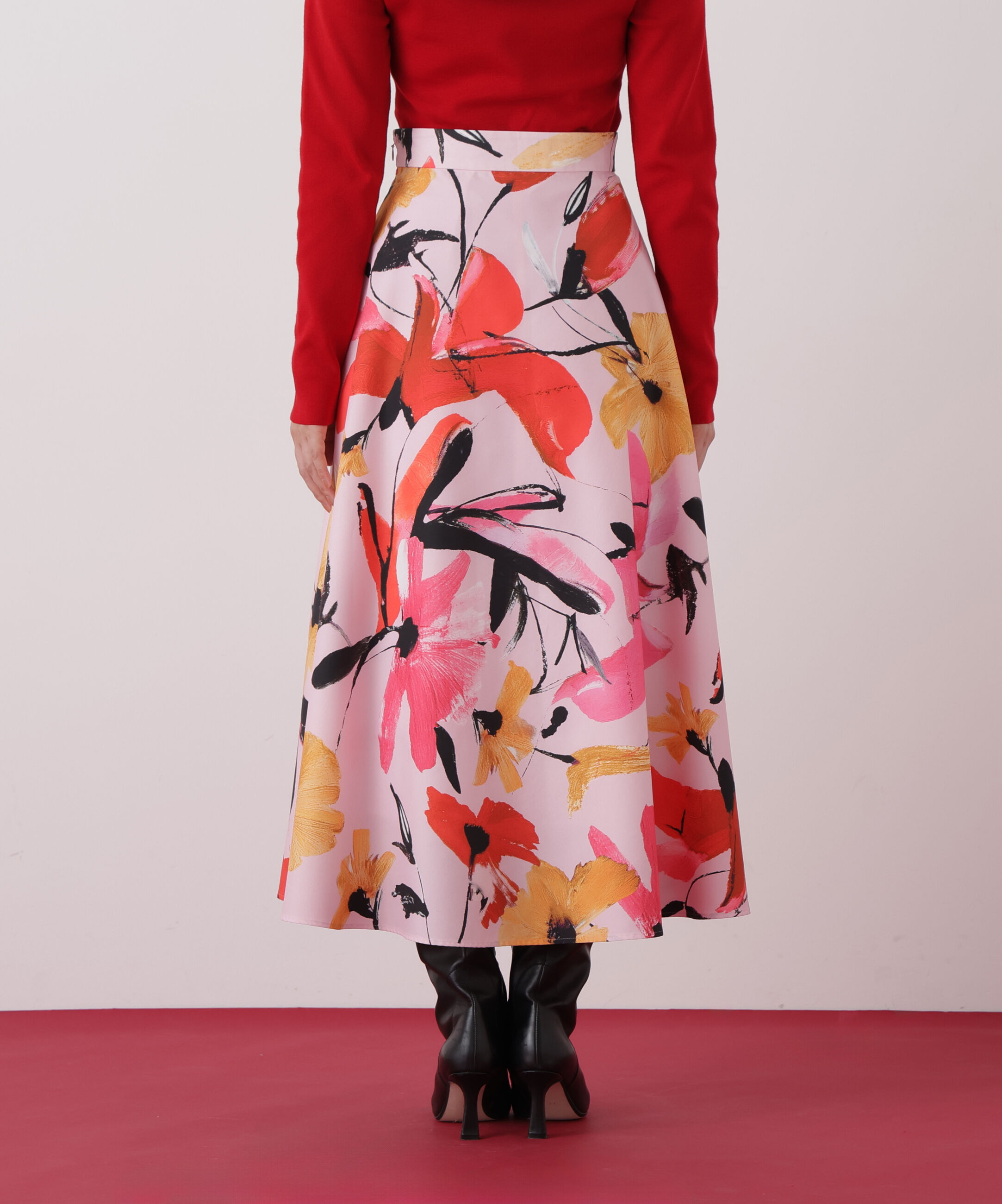  「◆フラワープリントタフタフレアースカート」|スカート|