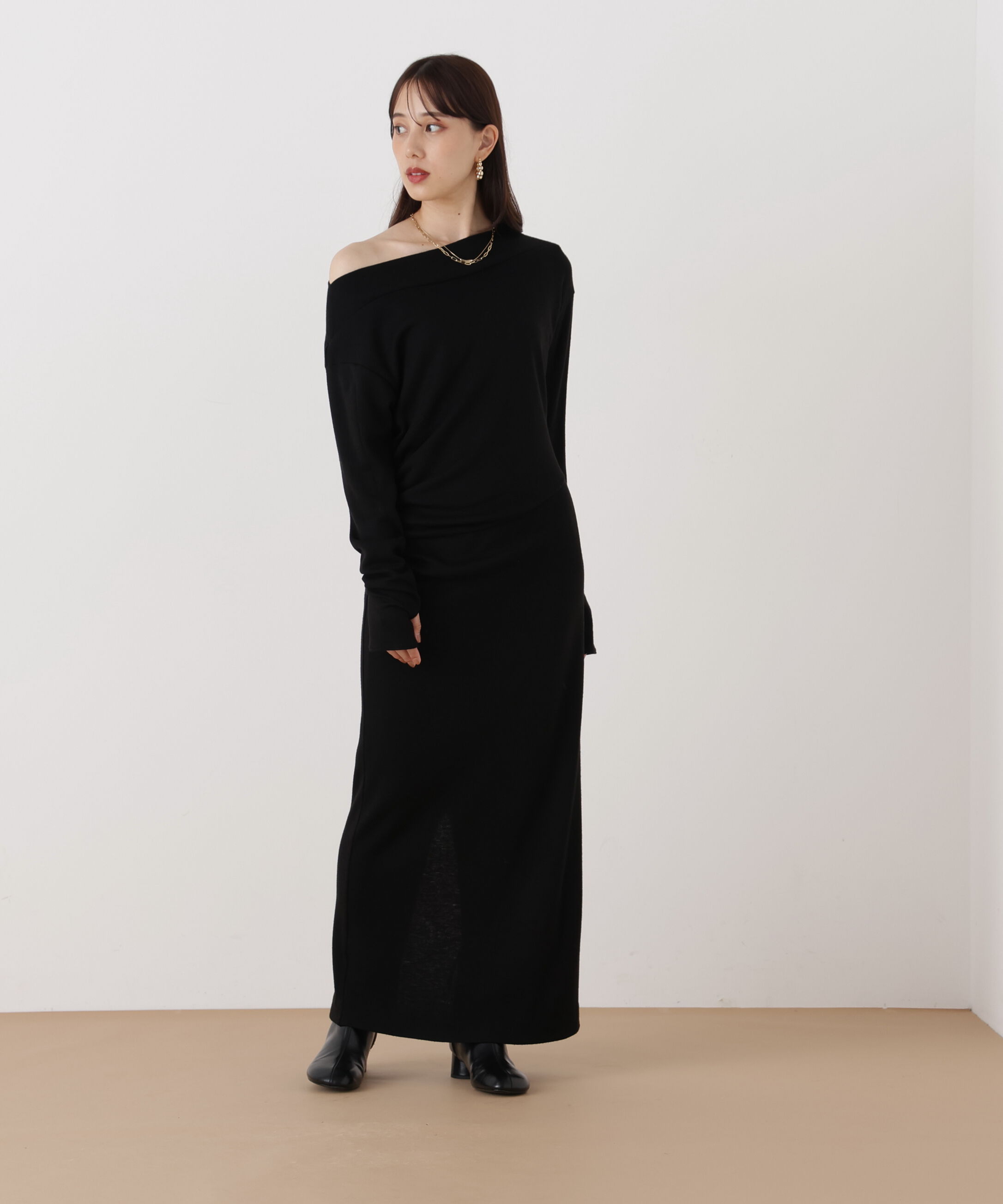  「◆ウールジャージタックドレープロングワンピース」|ワンピース|