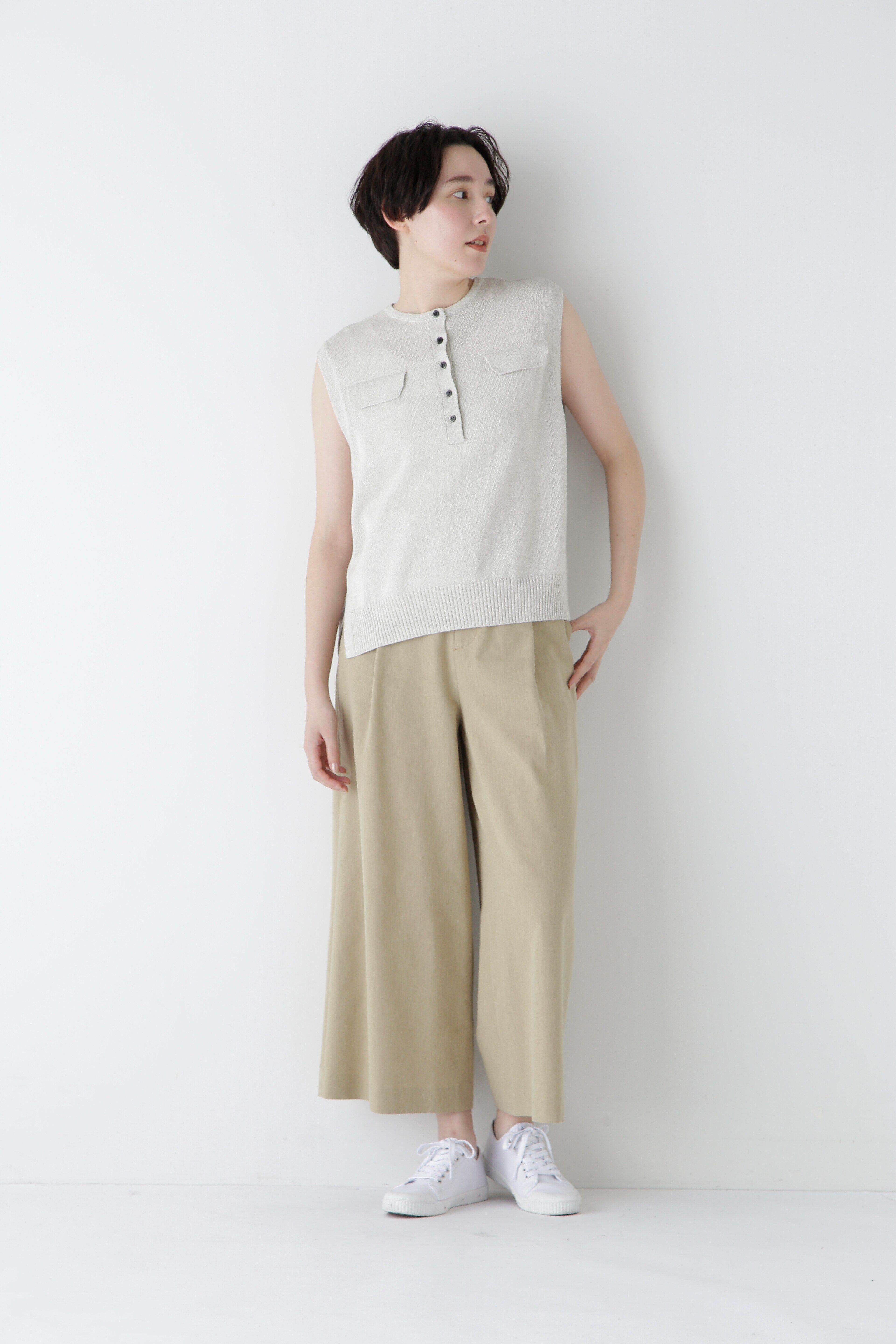  「◆【ウォッシャブル】ペーパーヤーンヘンリネックベスト」|ニット・セーター|