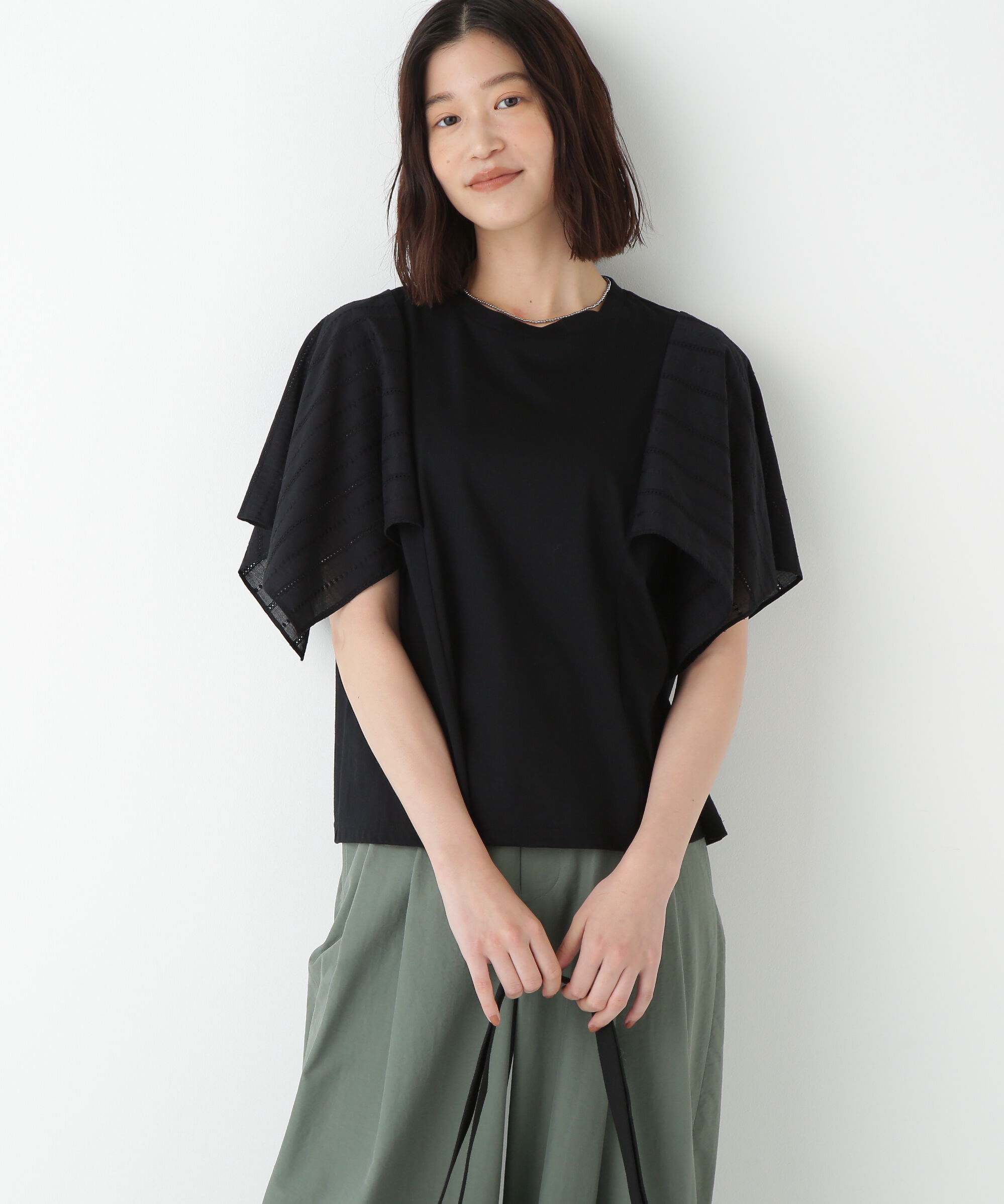  「◆コットンローンレースドッキングプルオーバー」|Tシャツ・カットソー|ブラック