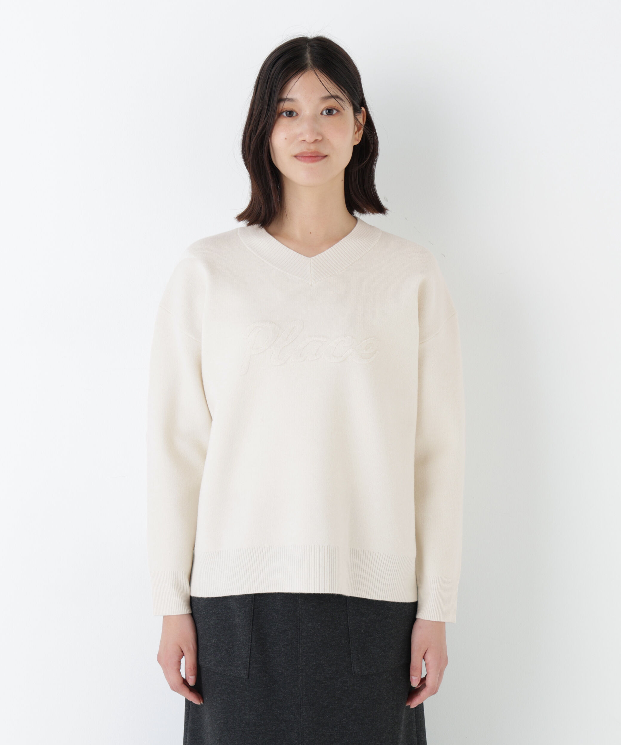  「◆レタードジャガードＶネックニット」|ニット・セーター|