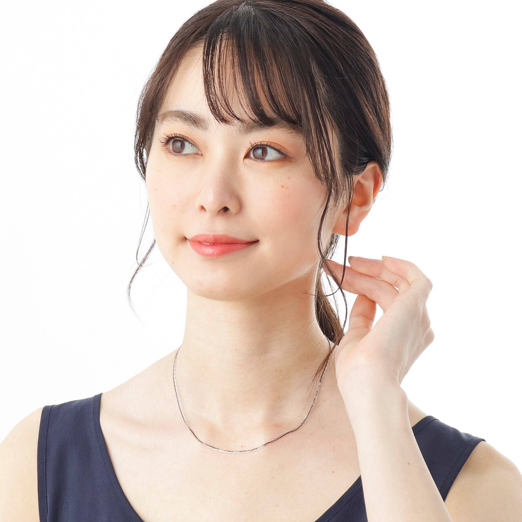 COCOSHNIK「K10ロング角アズキチェーン 2連ネックレス（WG&times;BG）」|ネックレス|