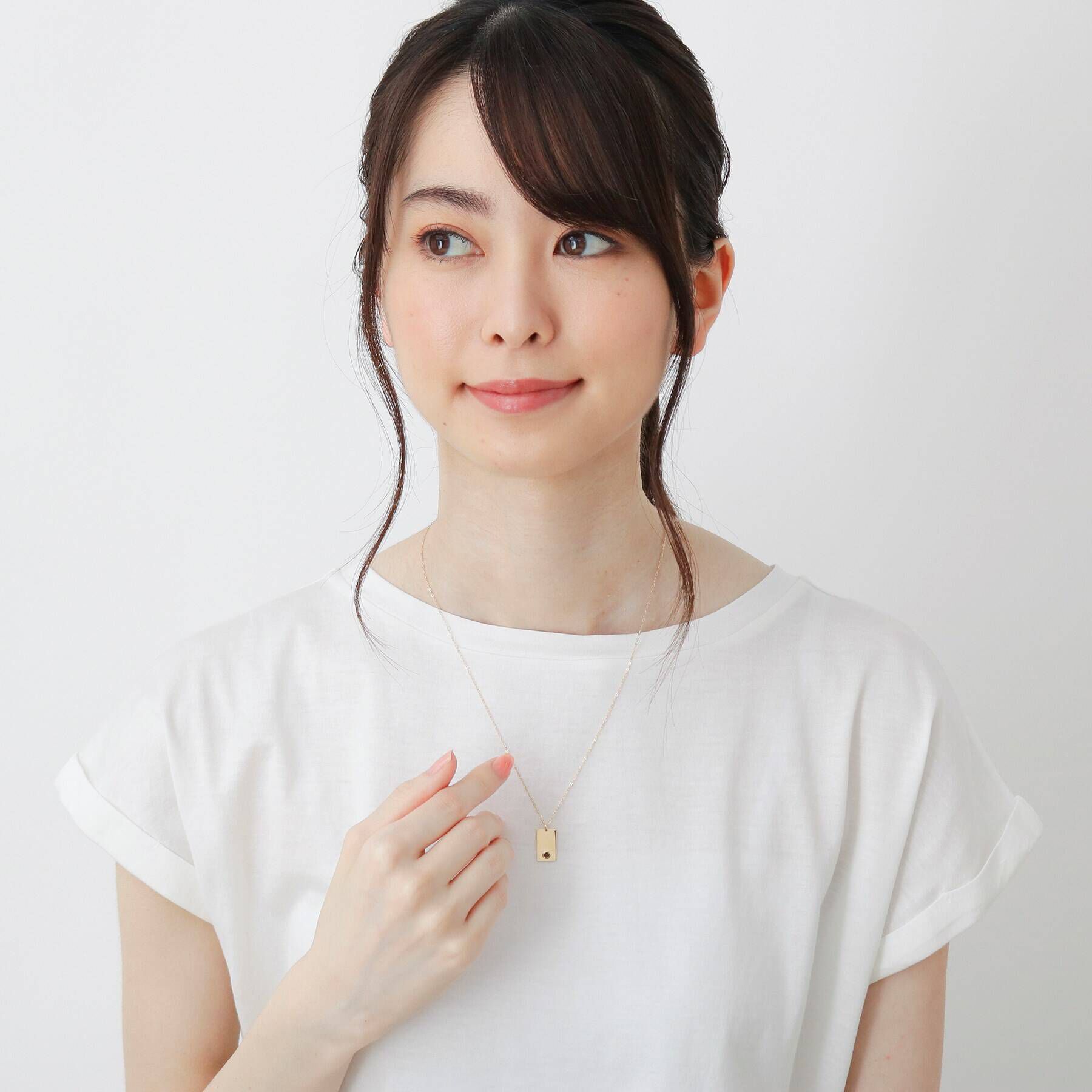 COCOSHNIK「カラーストーン（スモーキークォーツ）スクエアプレート　ネックレス」|ネックレス|