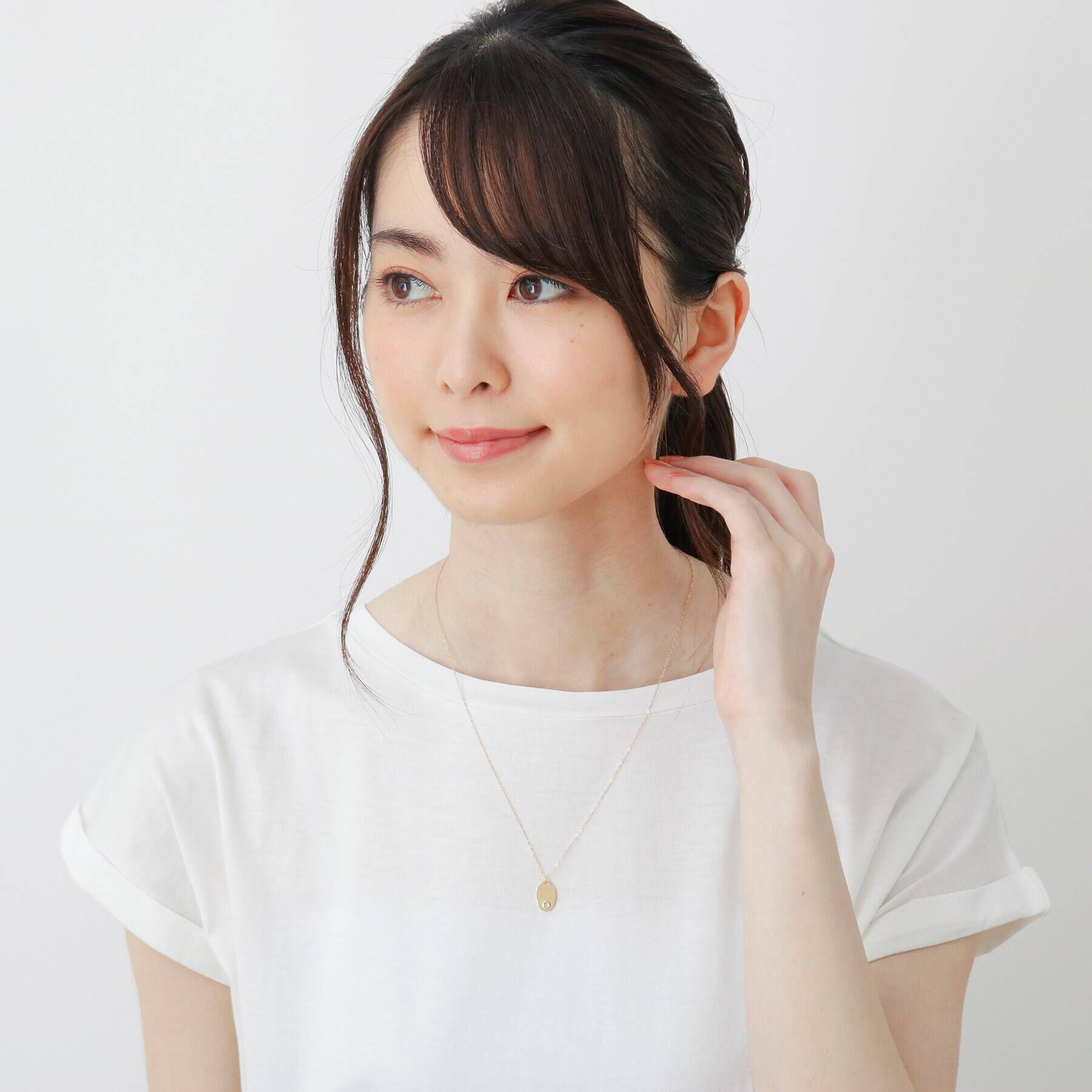 COCOSHNIK「カラーストーン（ムーンストーン）オーバルプレート　ネックレス」|ネックレス|