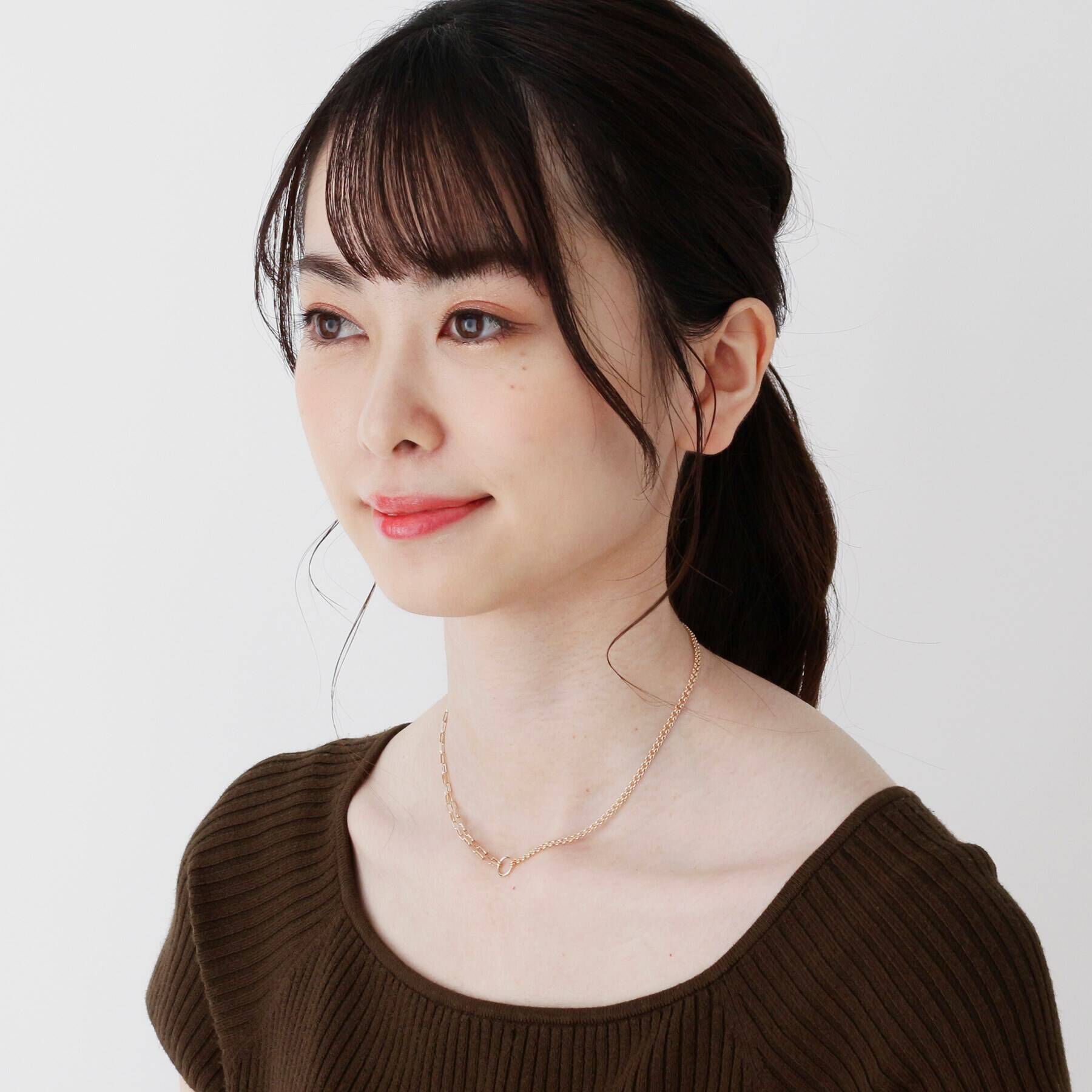 COCOSHNIK「K10ロングアズキ アシンメトリーチェーン ネックレス」|ネックレス|