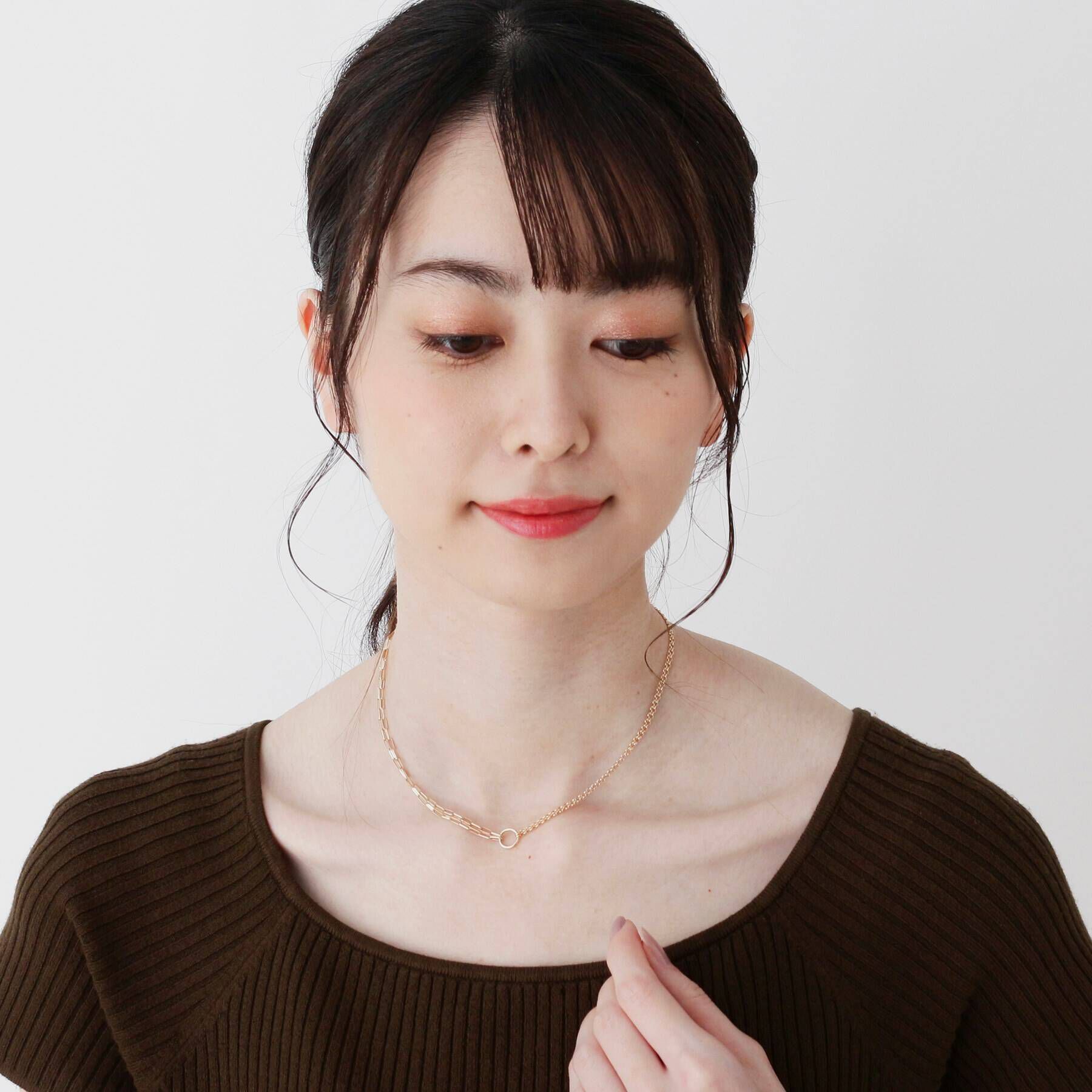 COCOSHNIK「K10ロングアズキ アシンメトリーチェーン ネックレス」|ネックレス|