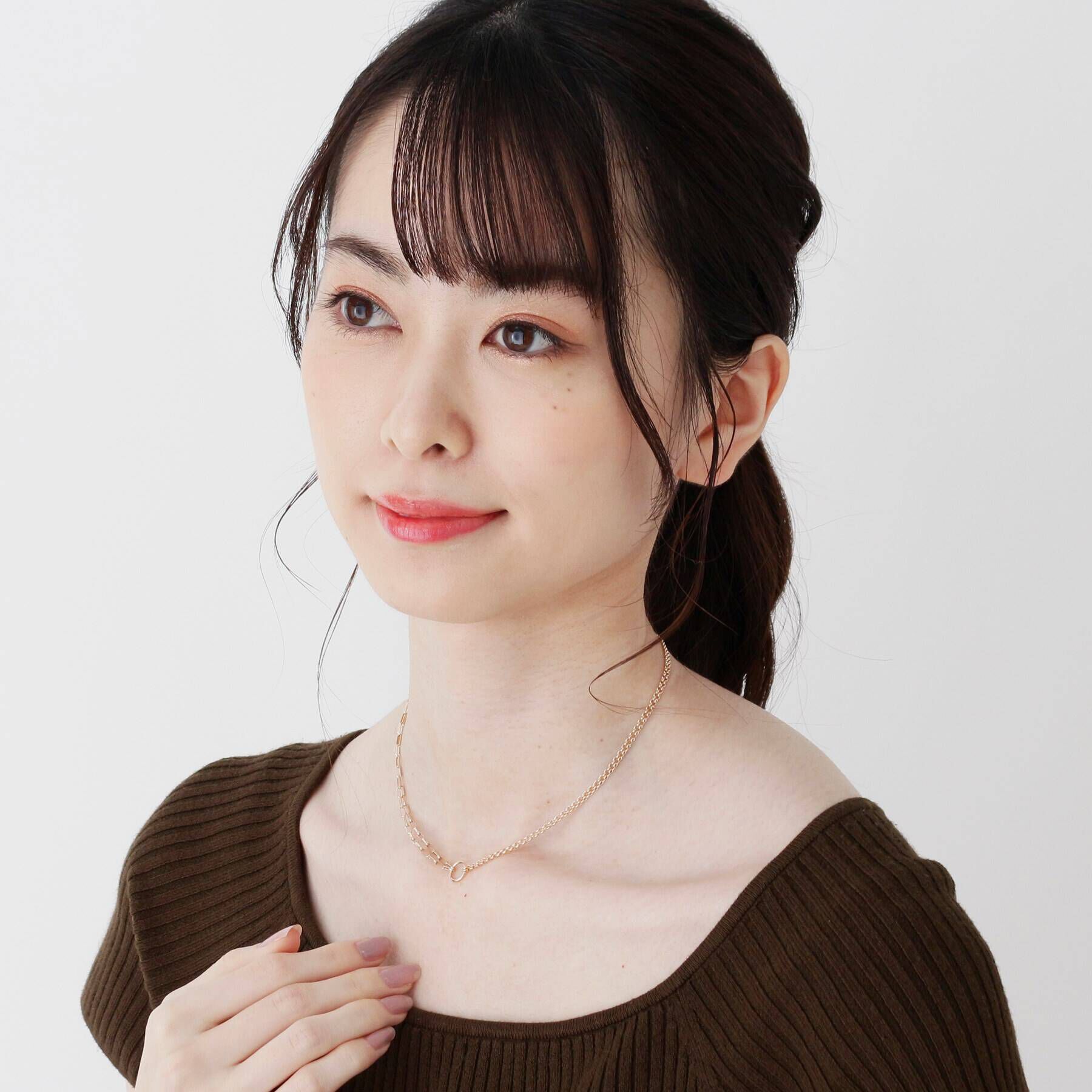 COCOSHNIK「K10ロングアズキ アシンメトリーチェーン ネックレス」|ネックレス|