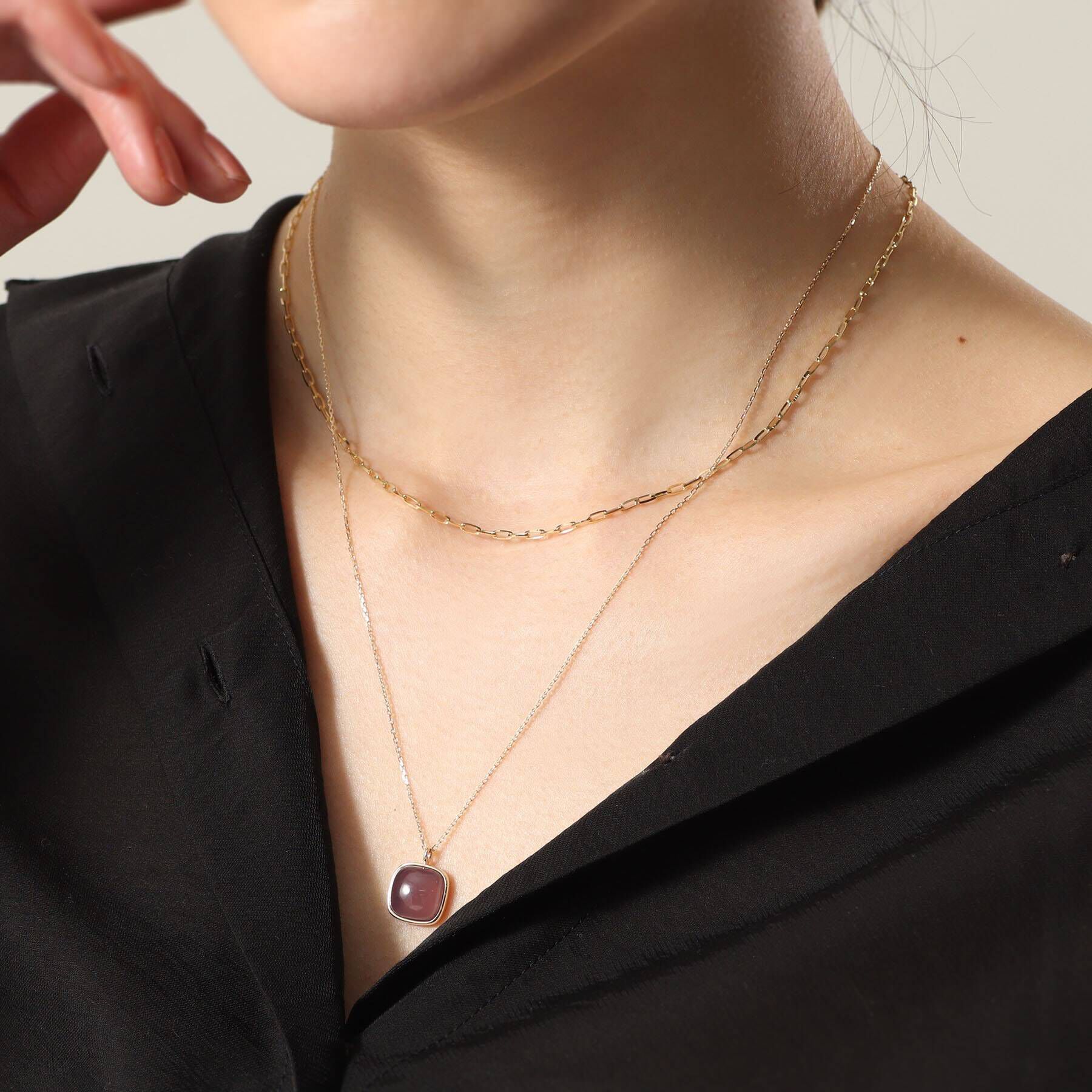 COCOSHNIK「K10パープルカルセドニー クッションカボション ネックレス」|ネックレス|