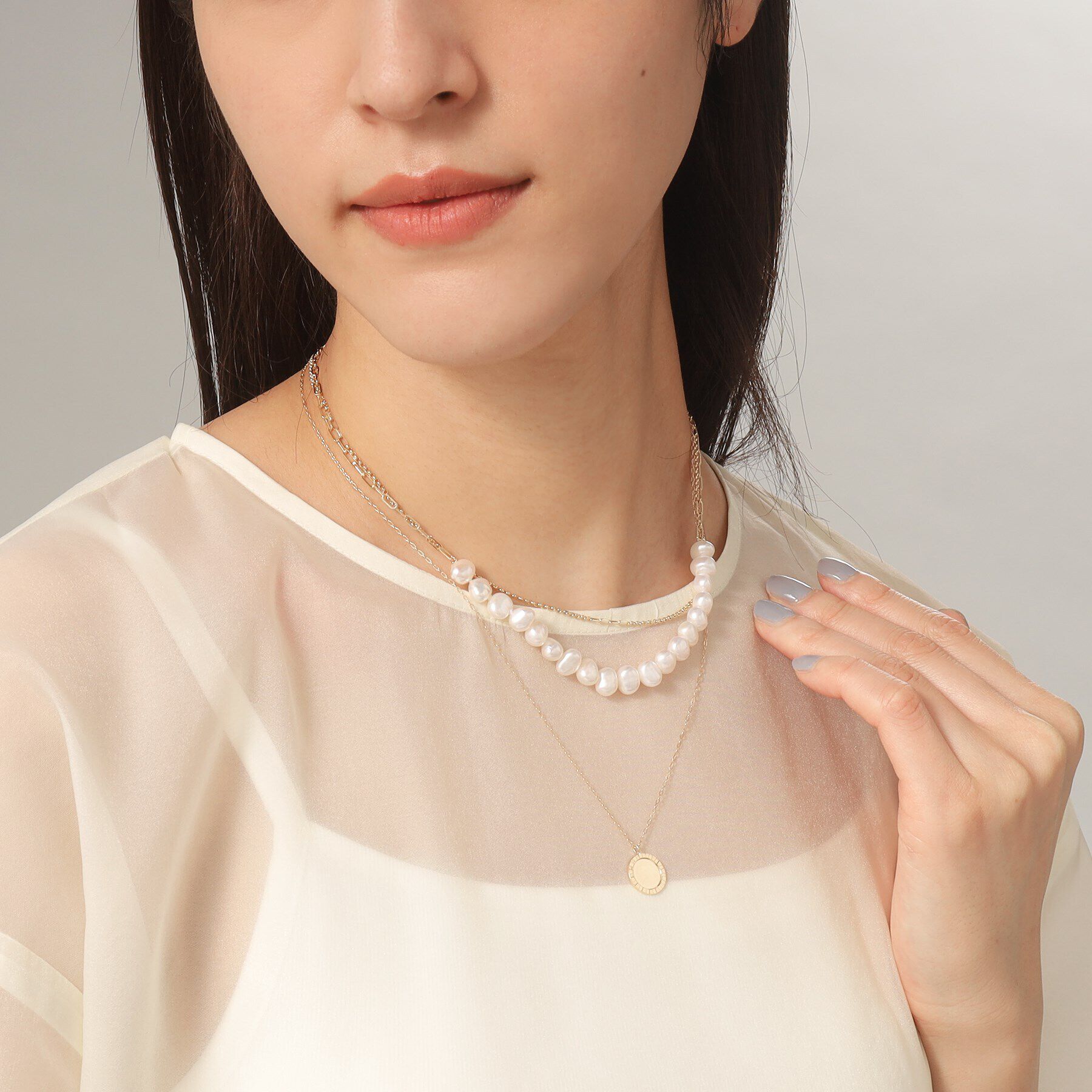 COCOSHNIK「K10バロックパール ケーブルチェーンネックレス」|ネックレス|