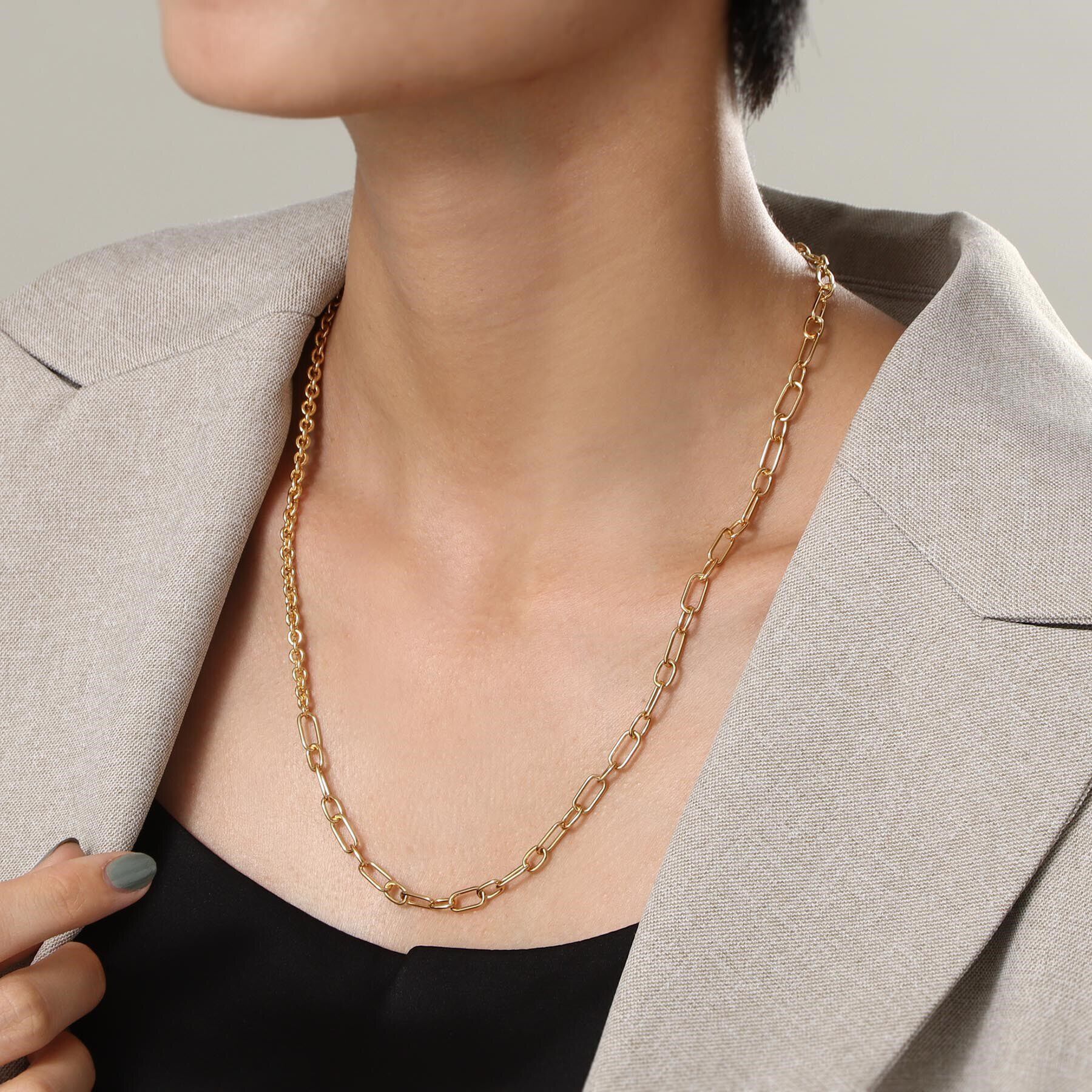 COCOSHNIK ONKITSCH「シルバー ミックスネックレス ケーブルチェーン２ＷＡＹネックレス GP」|ネックレス|