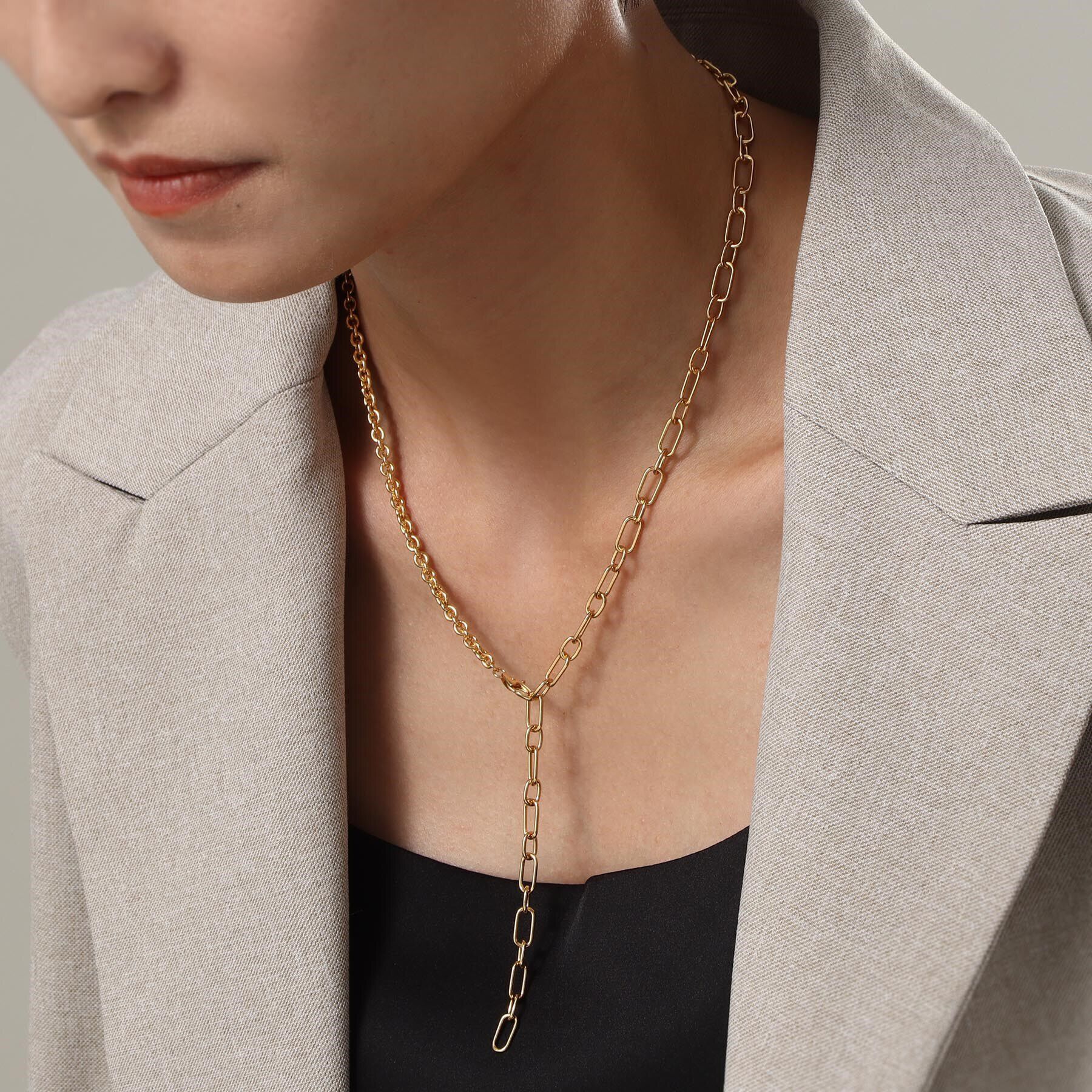 COCOSHNIK ONKITSCH「シルバー ミックスネックレス ケーブルチェーン２ＷＡＹネックレス GP」|ネックレス|